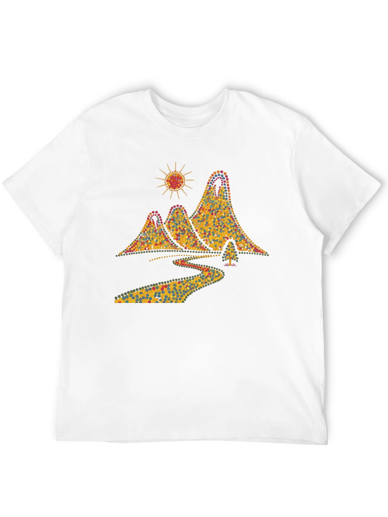 Scenic Mountain Dot Art Mens Black T-Shirt