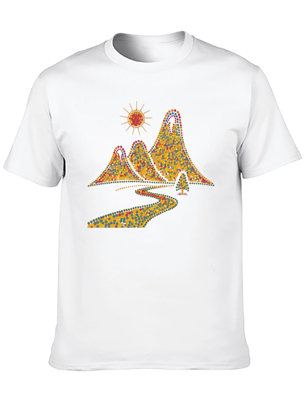 Scenic Mountain Dot Art Mens Black T-Shirt