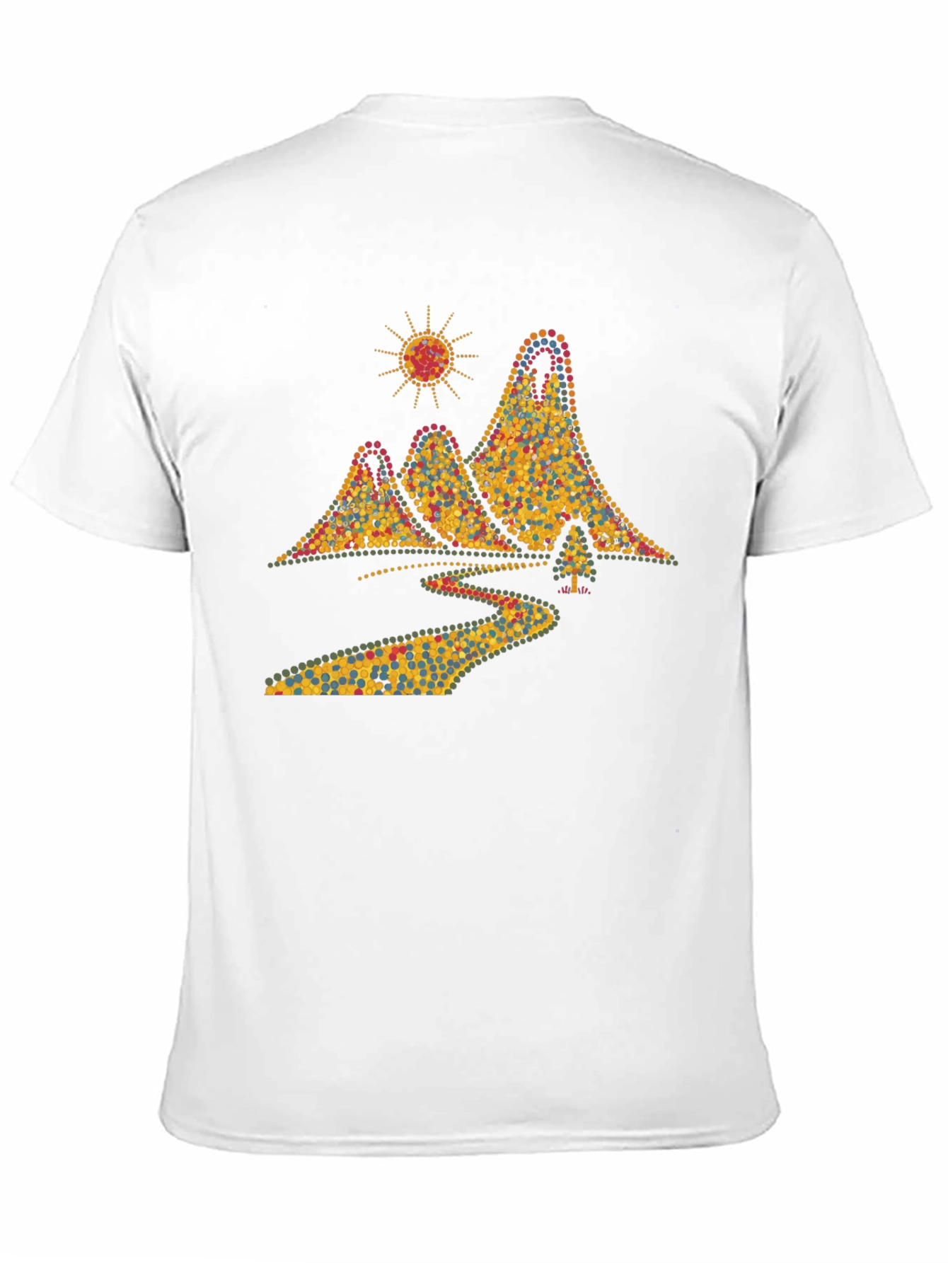 Scenic Mountain Dot Art Mens Black T-Shirt