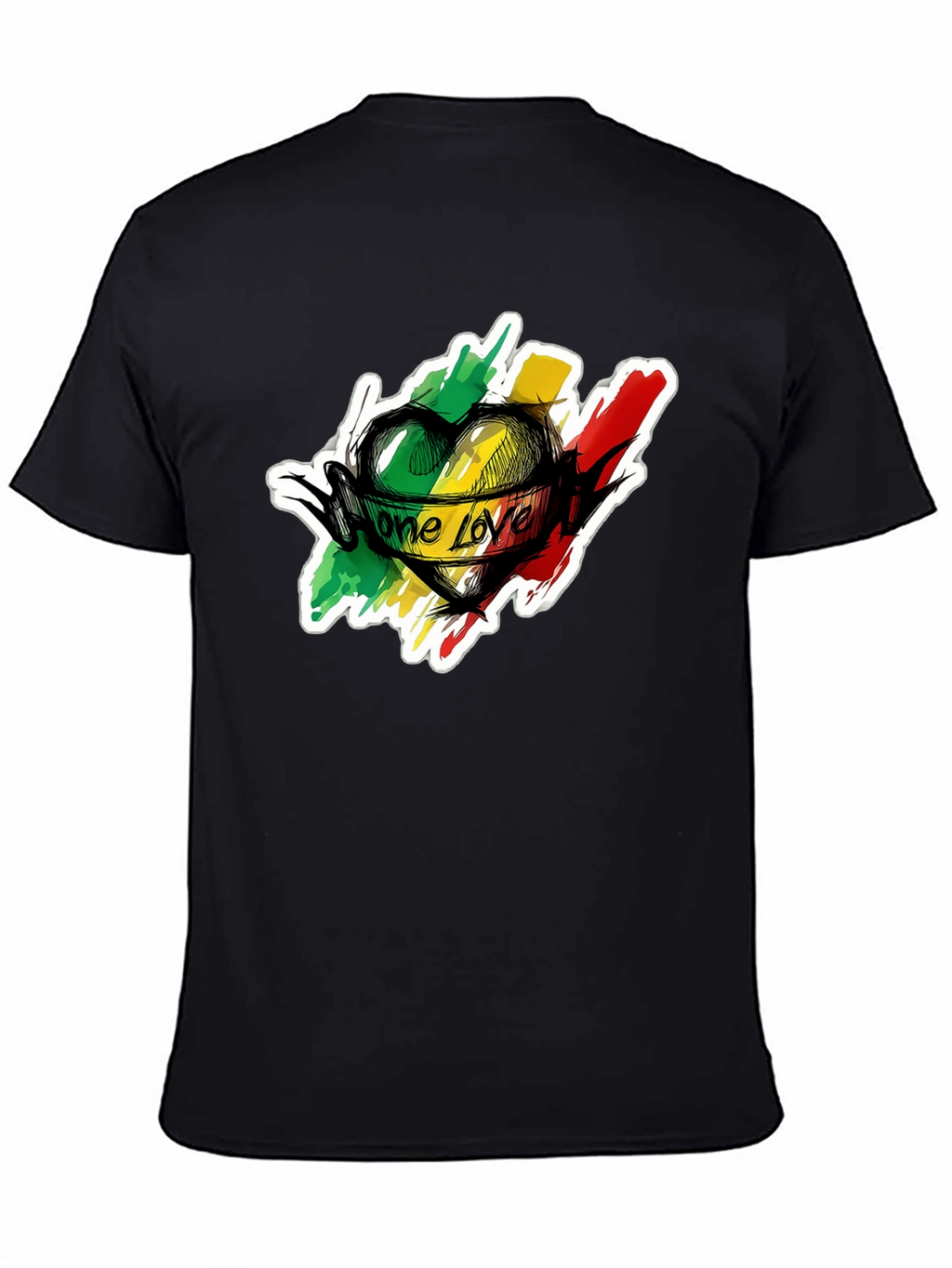 One Love Reggae Heart T-Shirt - Black Cotton Tee