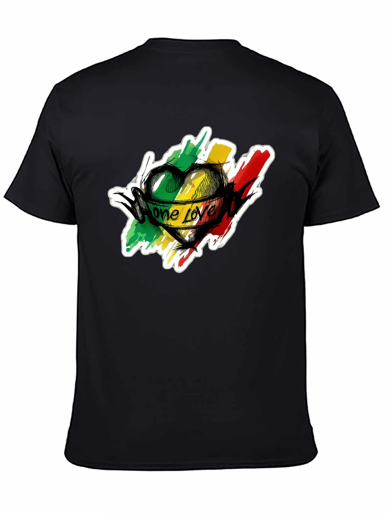 One Love Reggae Heart T-Shirt - Black Cotton Tee