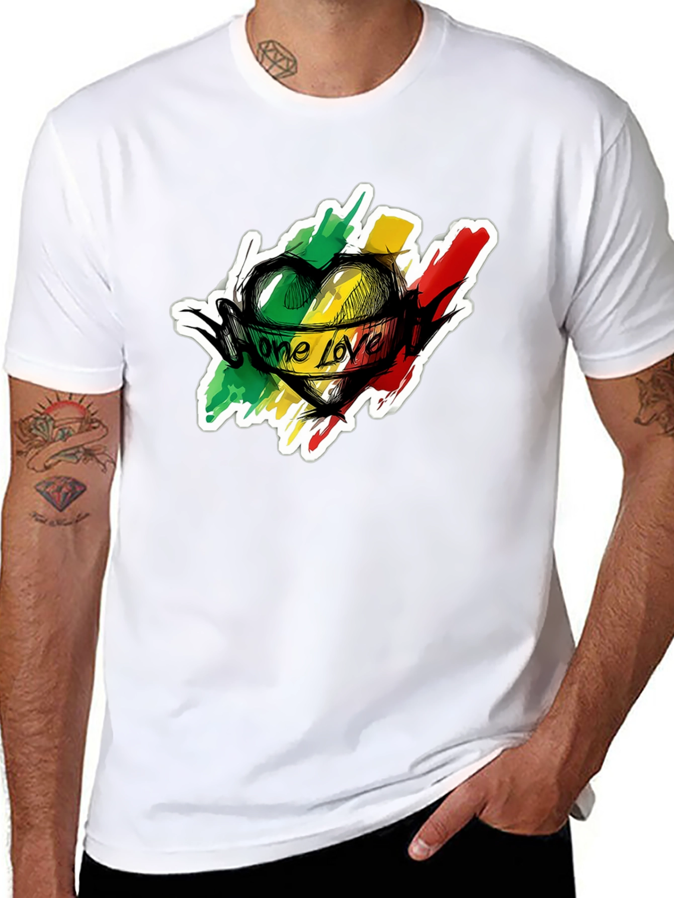 One Love Reggae Heart T-Shirt - Black Cotton Tee