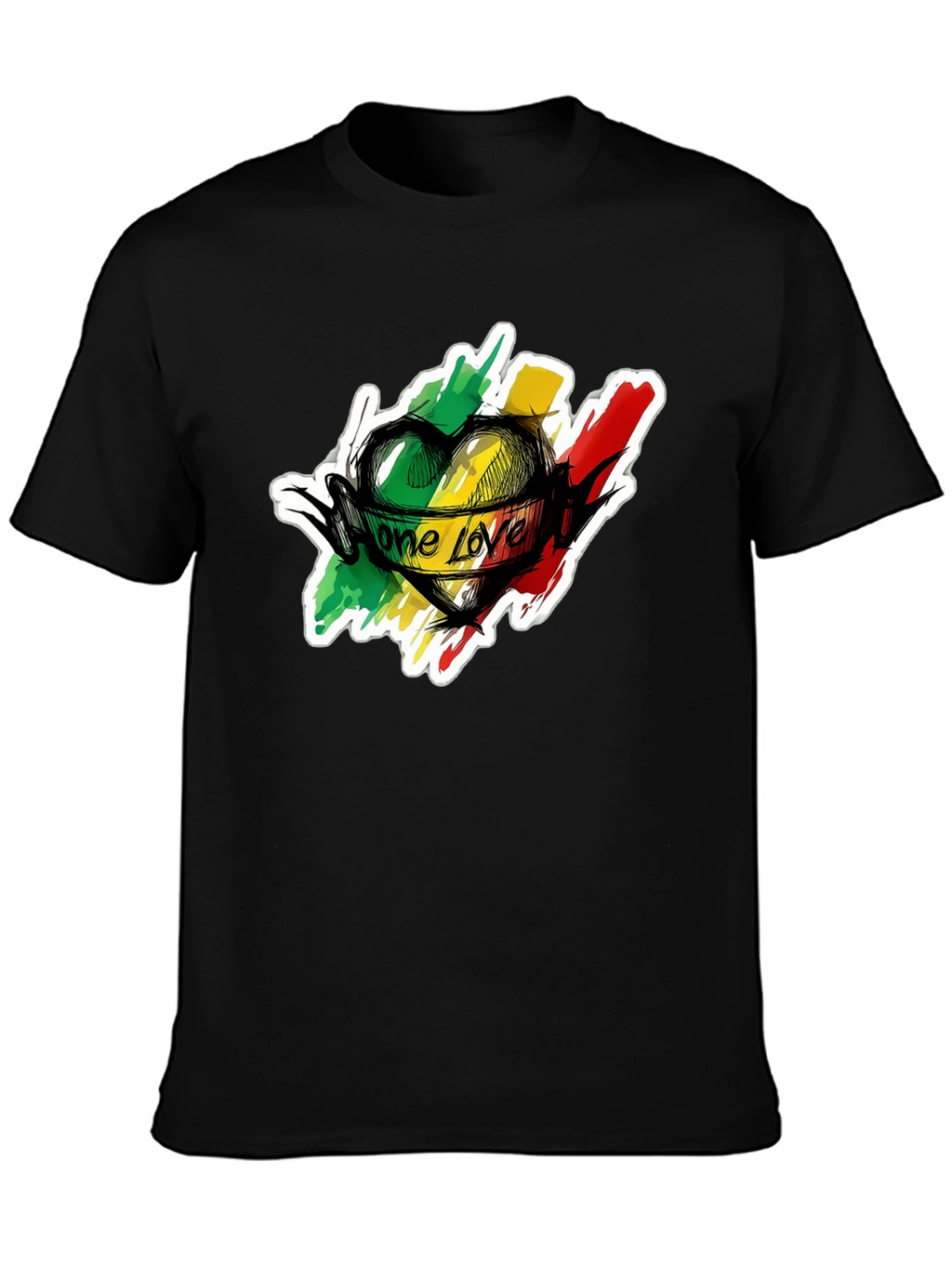 One Love Reggae Heart T-Shirt - Black Cotton Tee