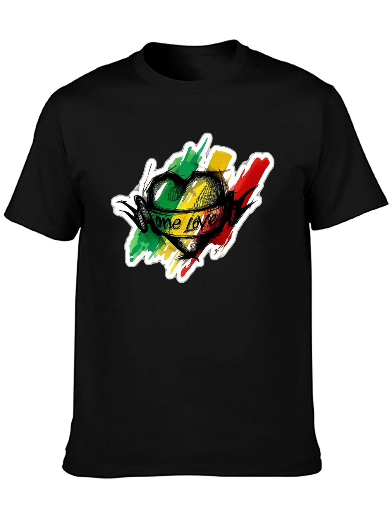 One Love Reggae Heart T-Shirt - Black Cotton Tee