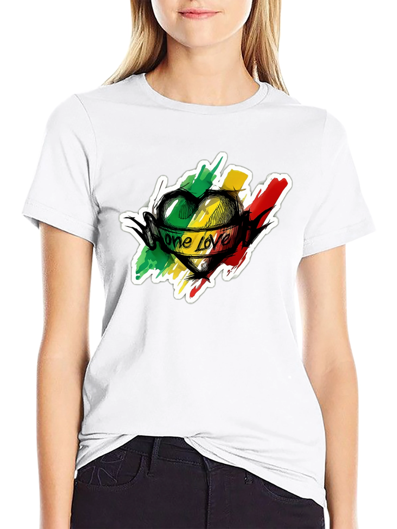 One Love Reggae Heart T-Shirt - Black Cotton Tee
