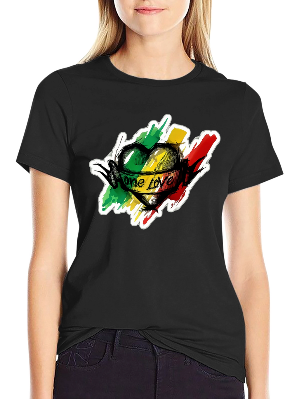 One Love Reggae Heart T-Shirt - Black Cotton Tee