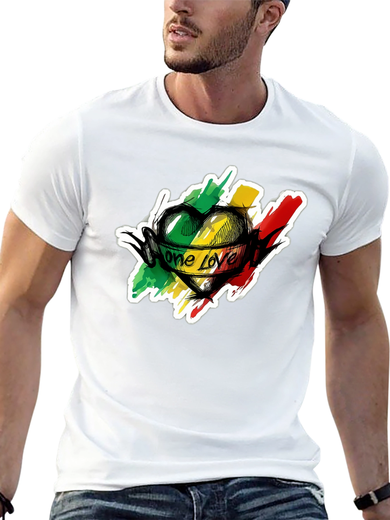 One Love Reggae Heart T-Shirt - Black Cotton Tee