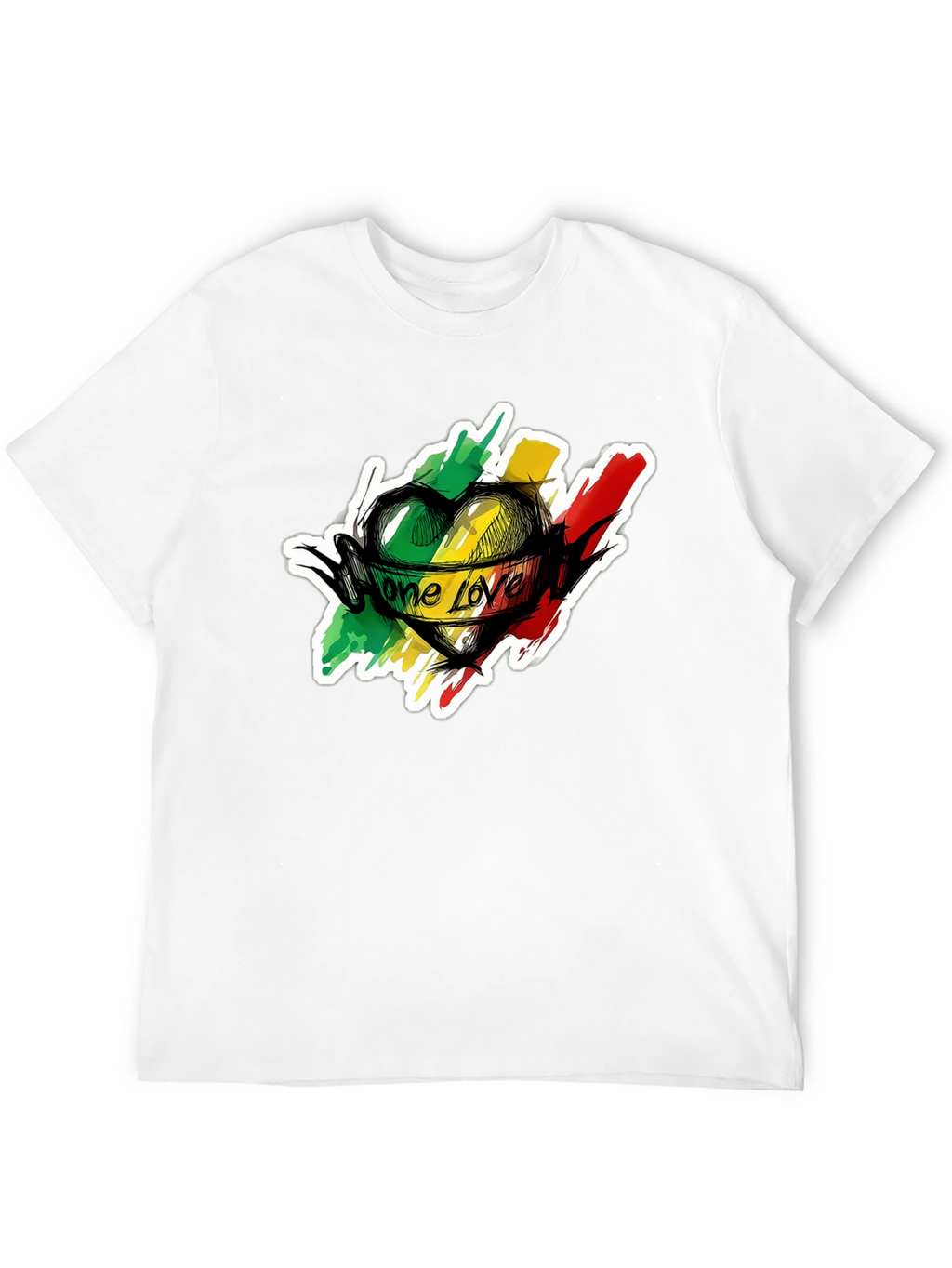 One Love Reggae Heart T-Shirt - Black Cotton Tee