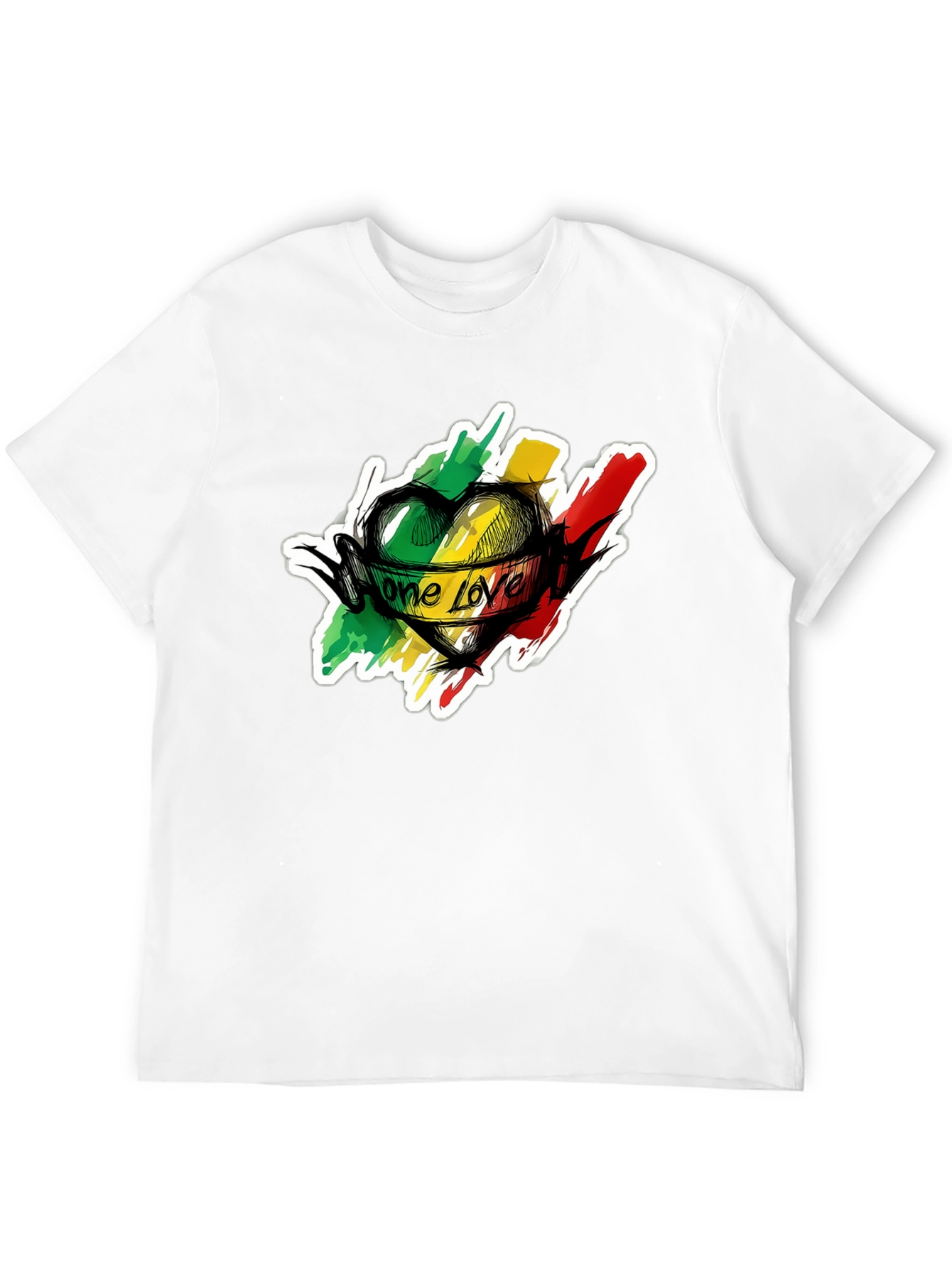 One Love Reggae Heart T-Shirt - Black Cotton Tee