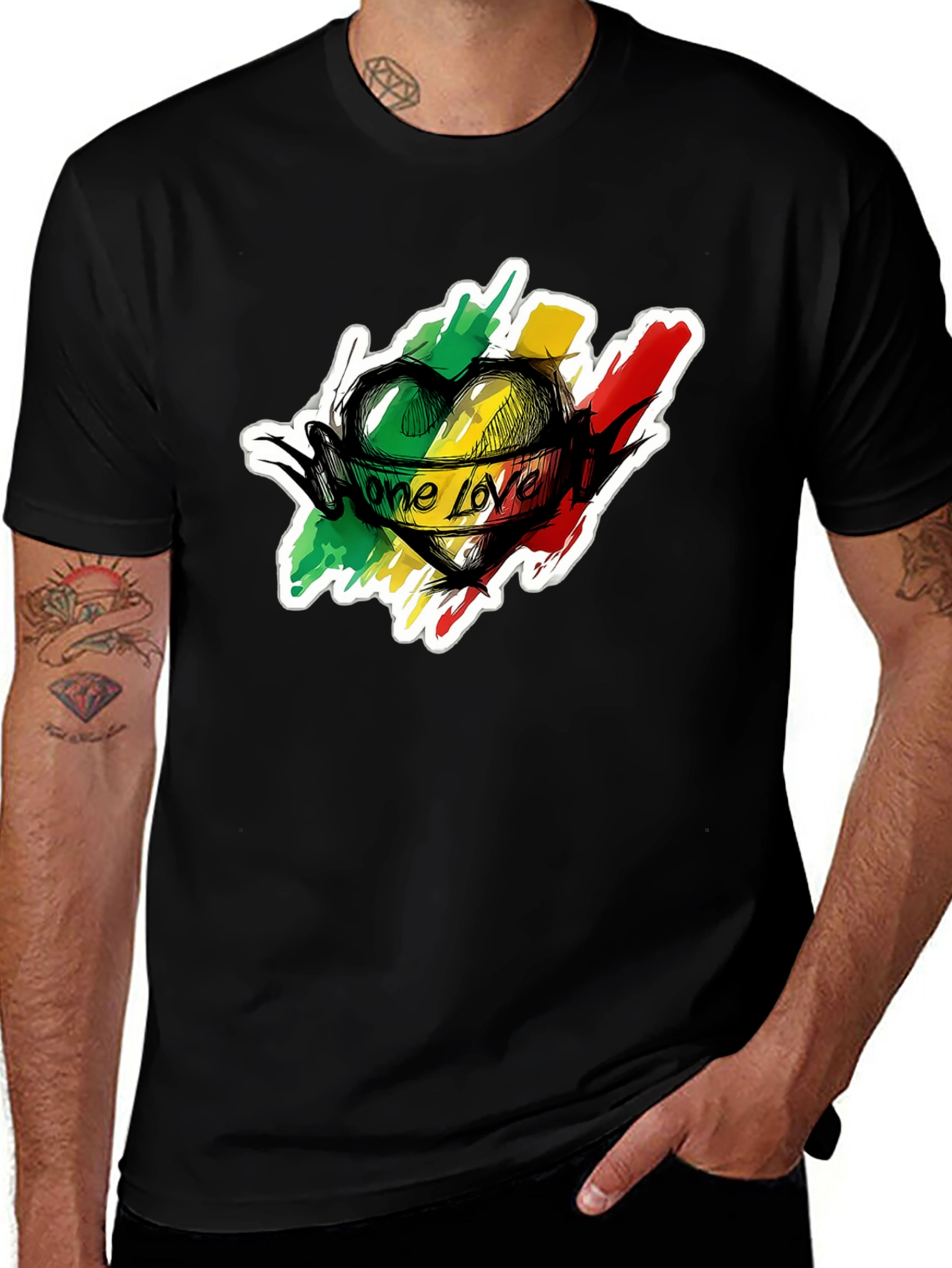 One Love Reggae Heart T-Shirt - Black Cotton Tee