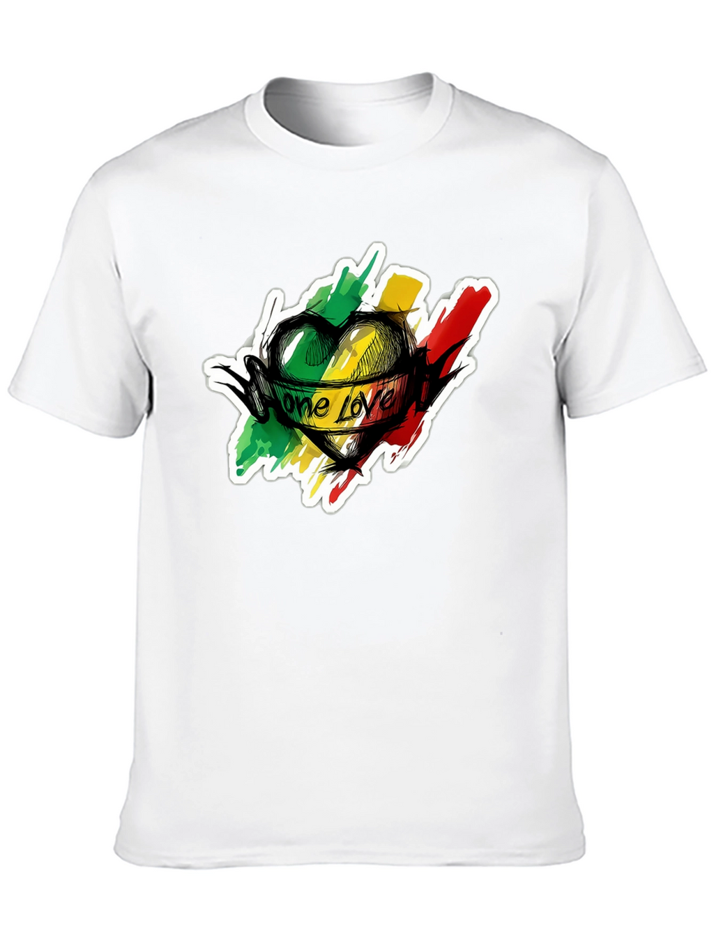 One Love Reggae Heart T-Shirt - Black Cotton Tee