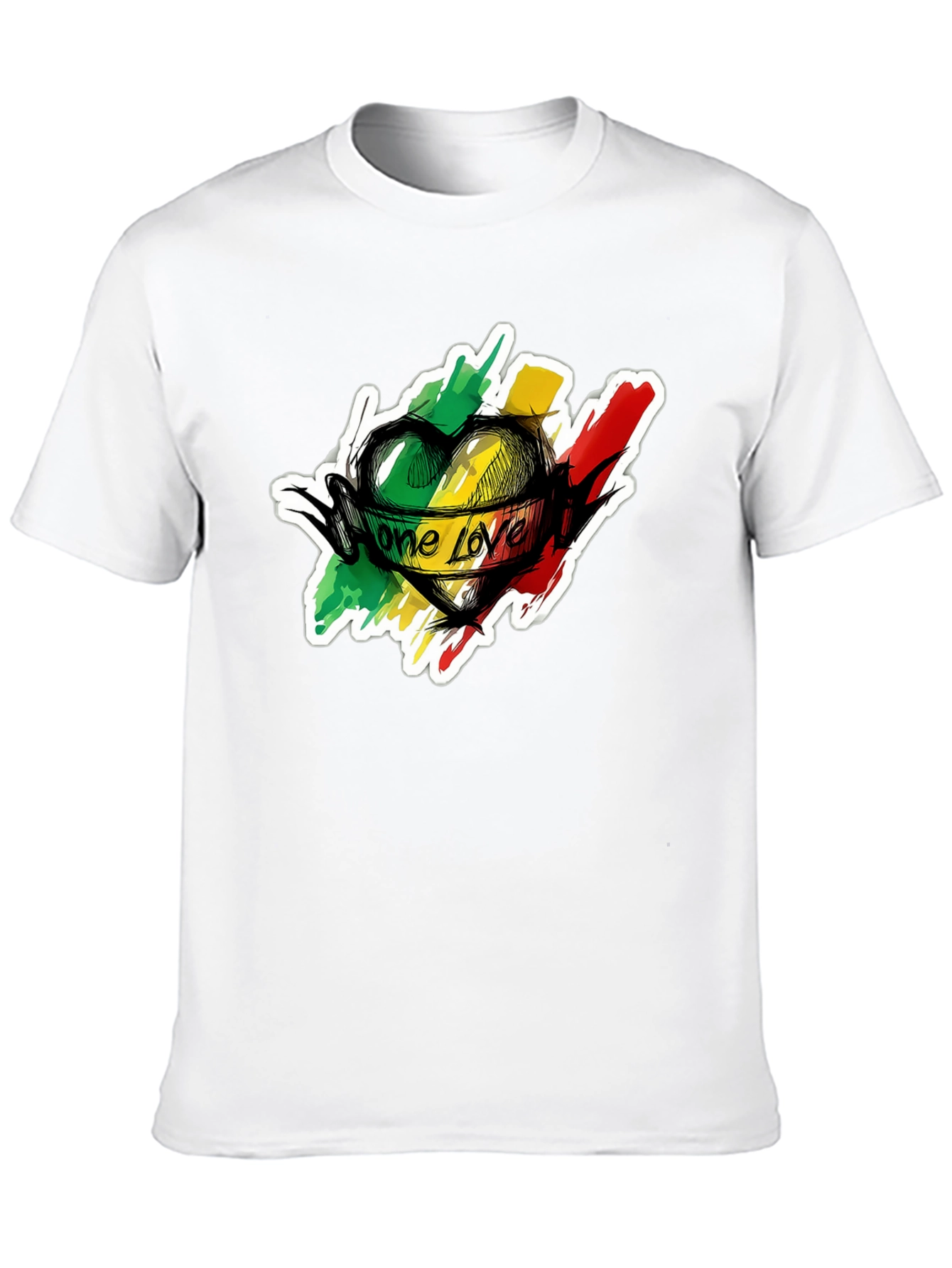 One Love Reggae Heart T-Shirt - Black Cotton Tee