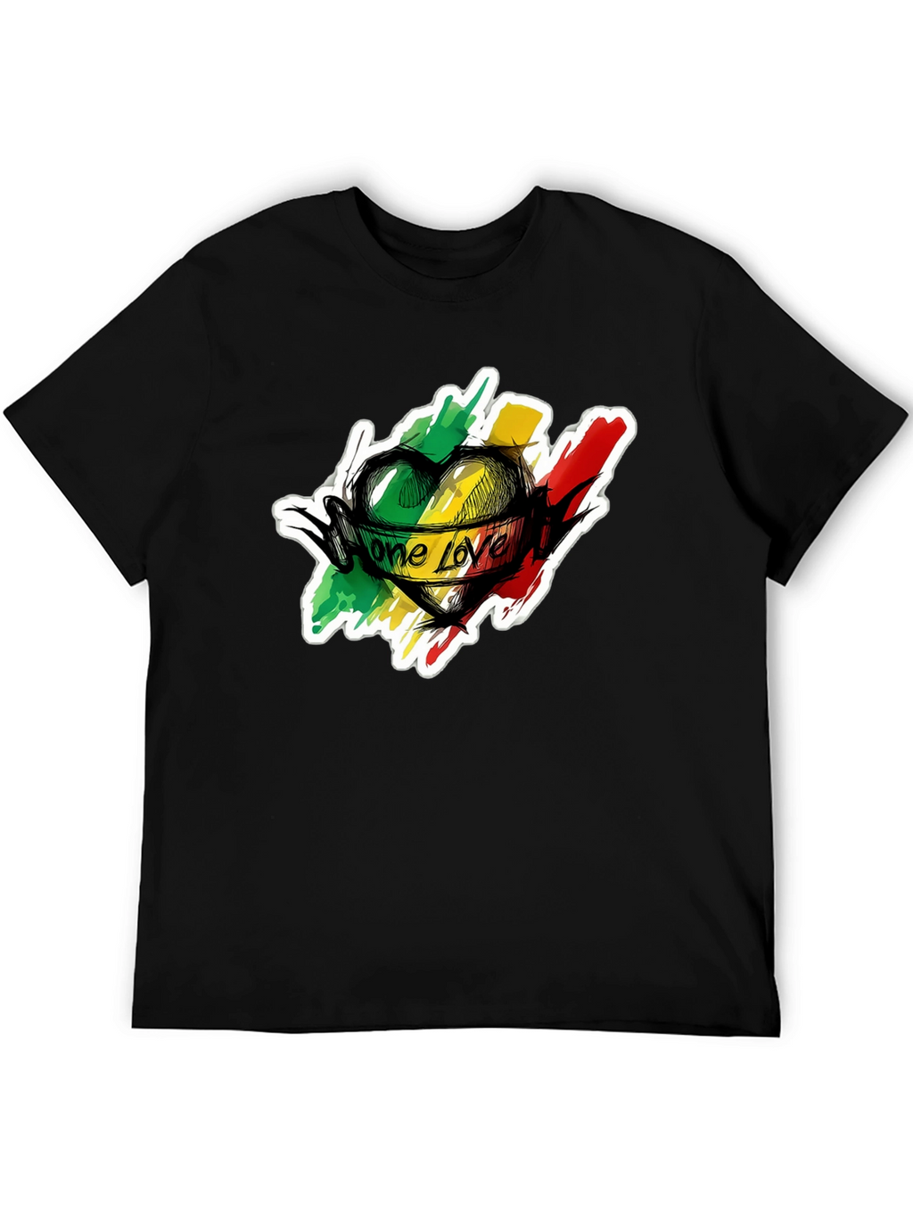 One Love Reggae Heart T-Shirt - Black Cotton Tee