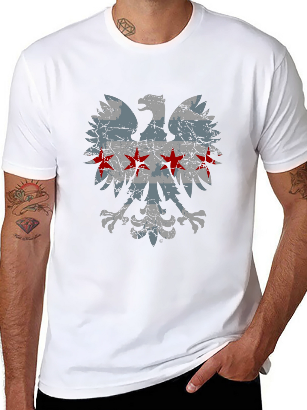 Chicago Flag Eagle Graphic T-Shirt - Distressed Design