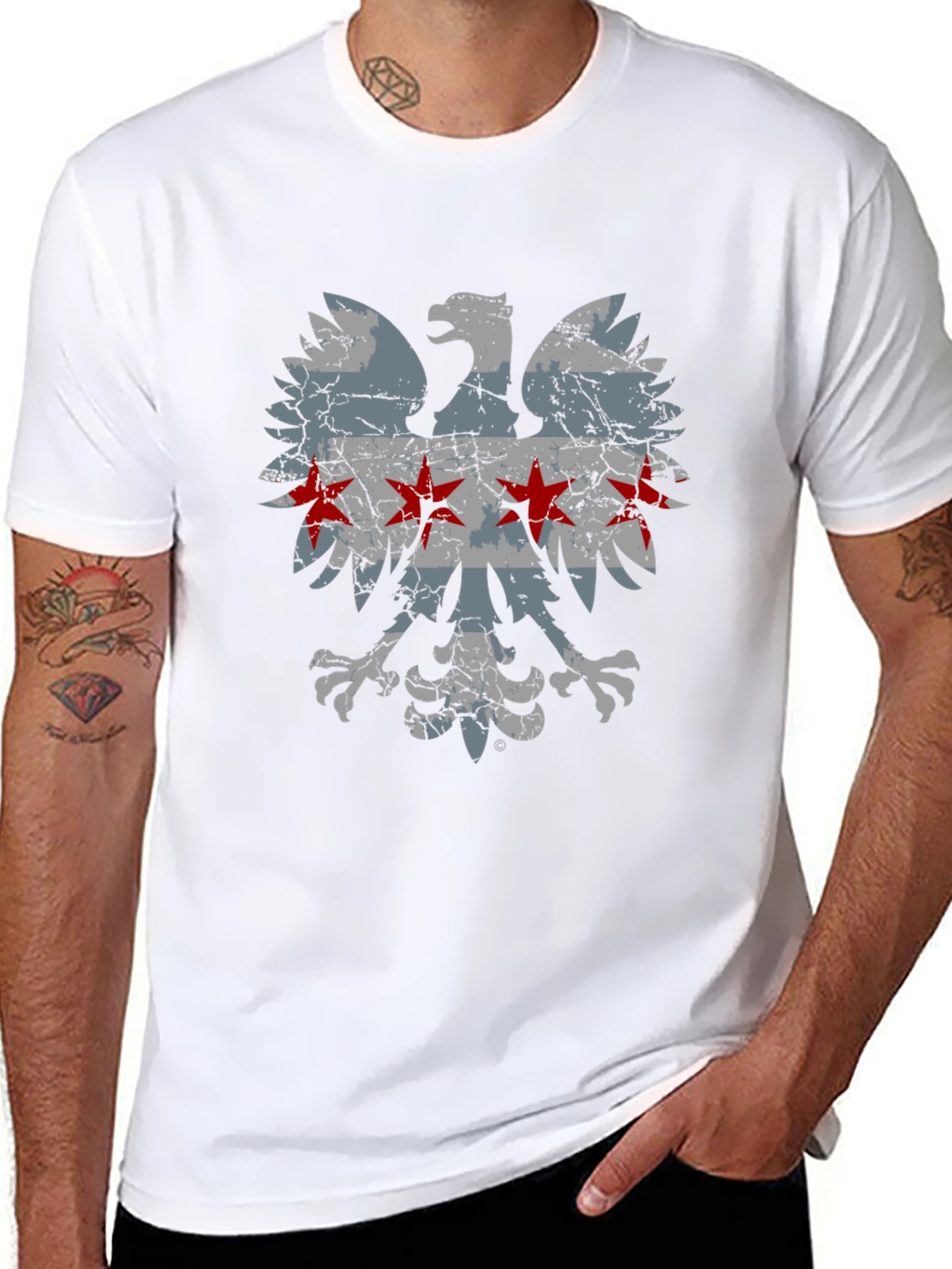 Chicago Flag Eagle Graphic T-Shirt - Distressed Design