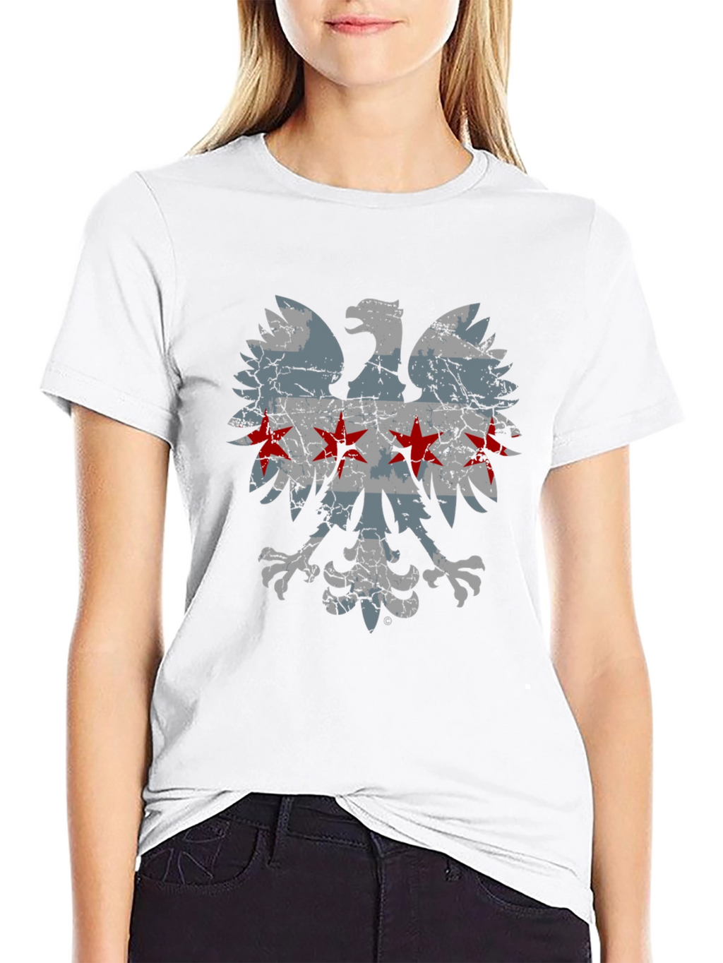 Chicago Flag Eagle Graphic T-Shirt - Distressed Design