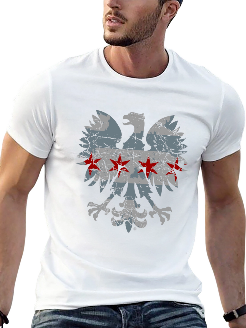 Chicago Flag Eagle Graphic T-Shirt - Distressed Design