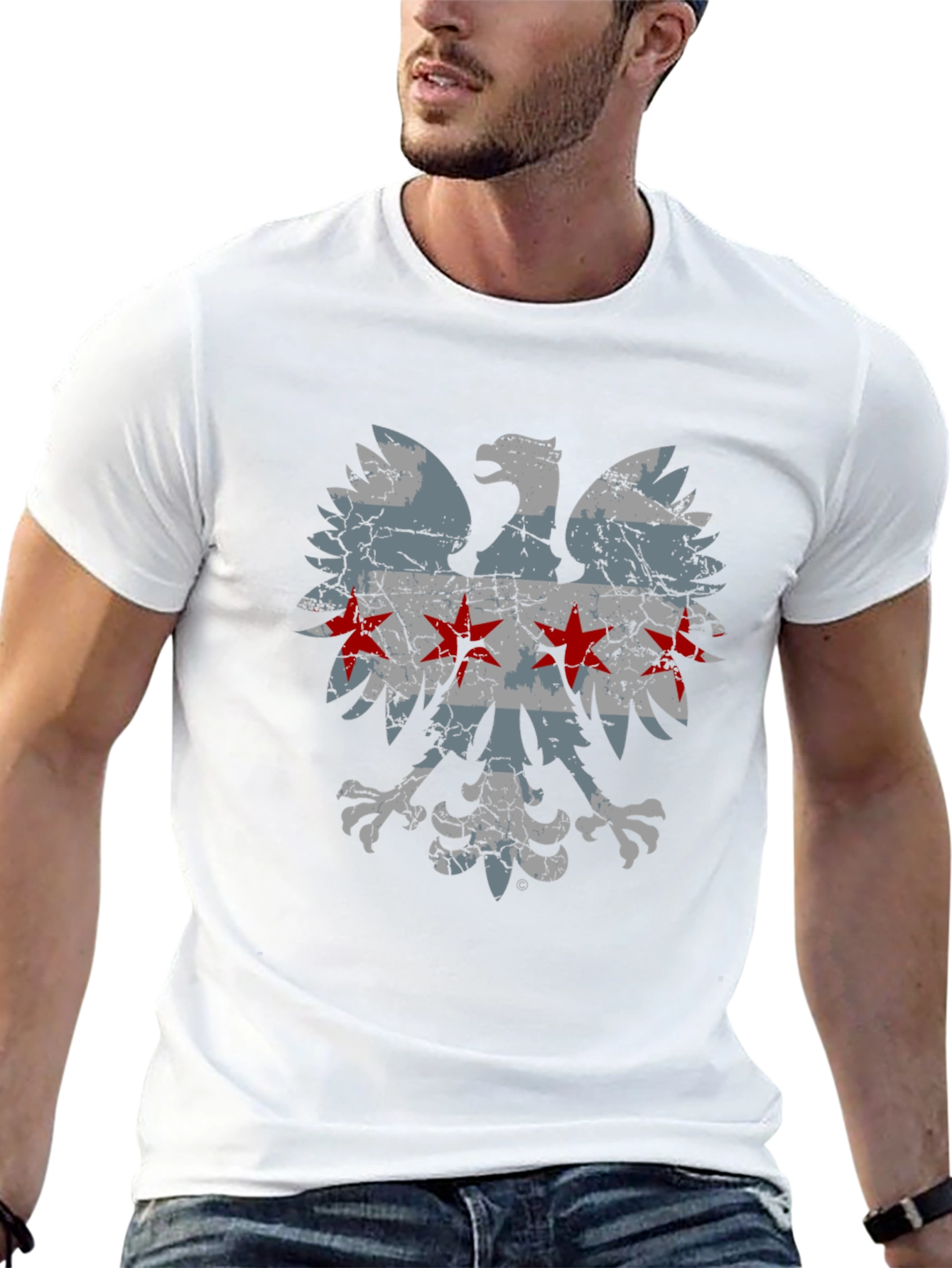 Chicago Flag Eagle Graphic T-Shirt - Distressed Design