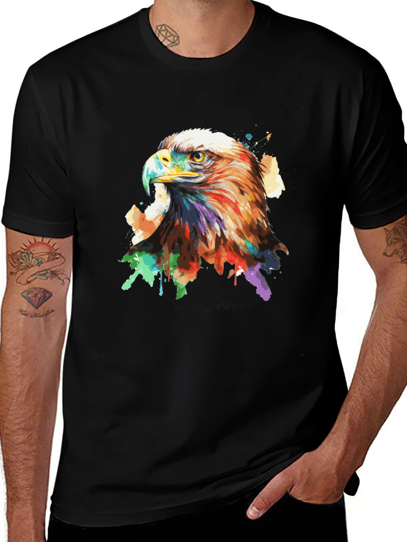 Eagle Watercolor Graphic Tee - Mens Black T-Shirt