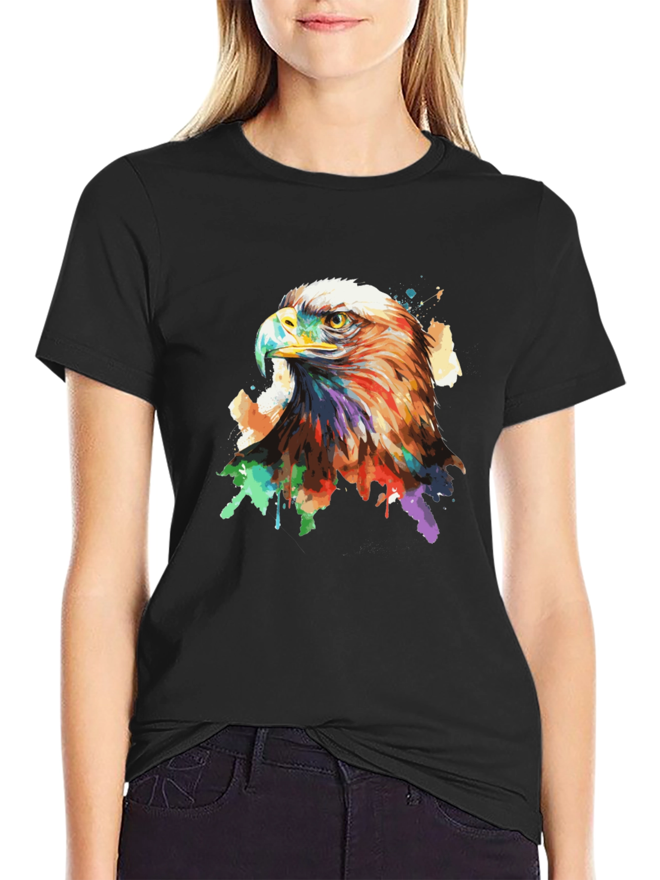 Eagle Watercolor Graphic Tee - Mens Black T-Shirt