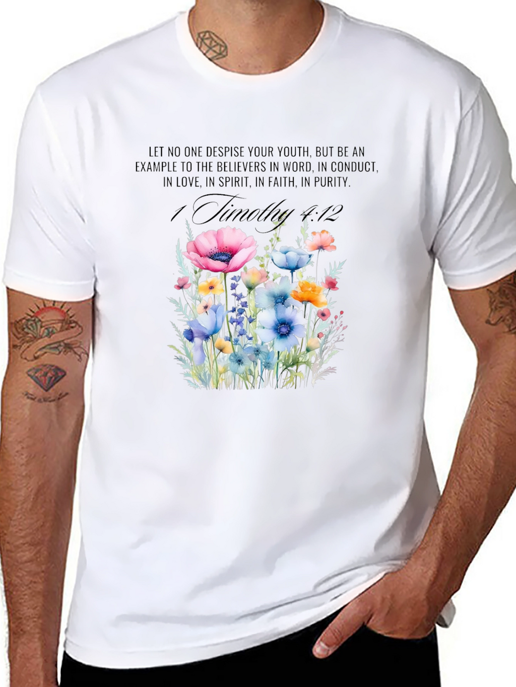 Floral Scripture T-Shirt - 1 Timothy 4:12