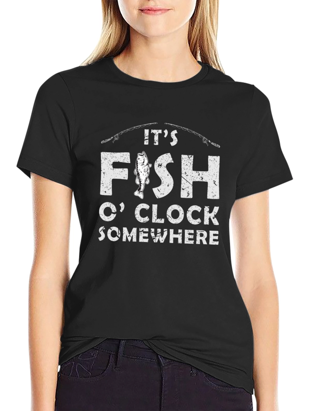 Its Fish OClock Somewhere Black Graphic Tee