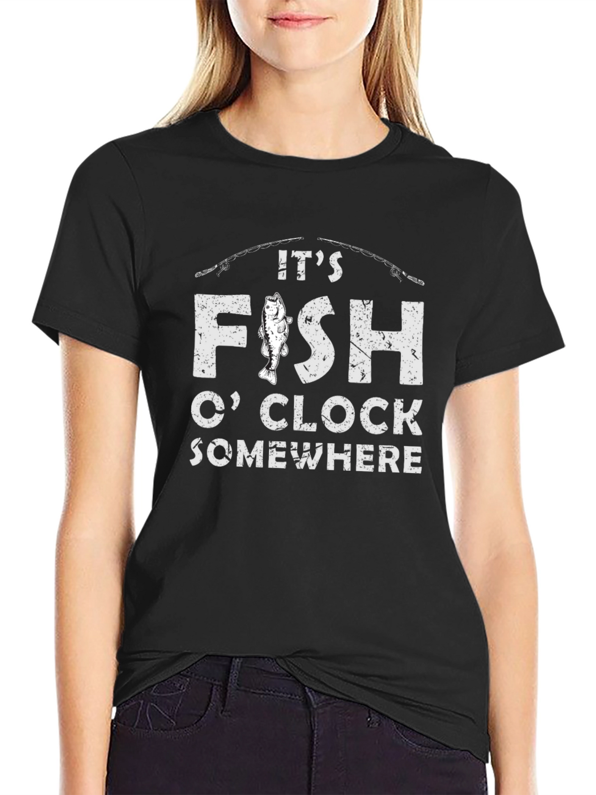 Its Fish OClock Somewhere Black Graphic Tee