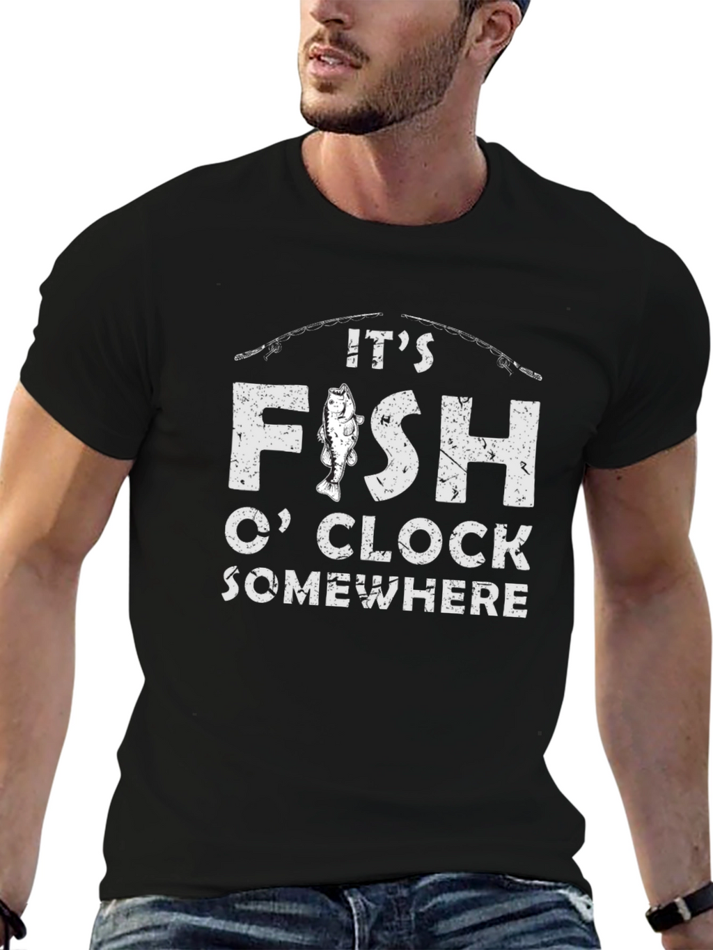 Its Fish OClock Somewhere Black Graphic Tee