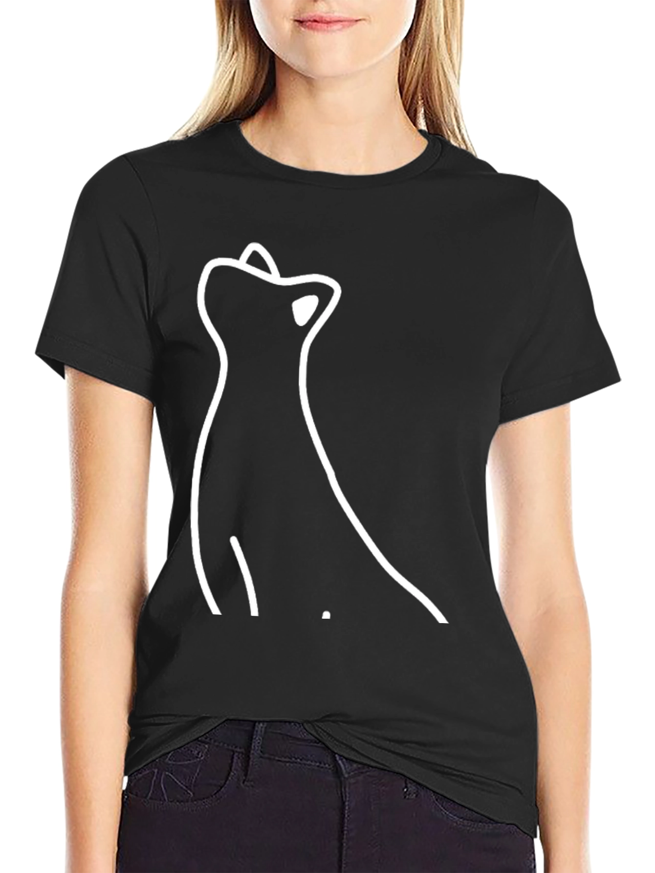 Minimalist Cat Silhouette Black T-Shirt