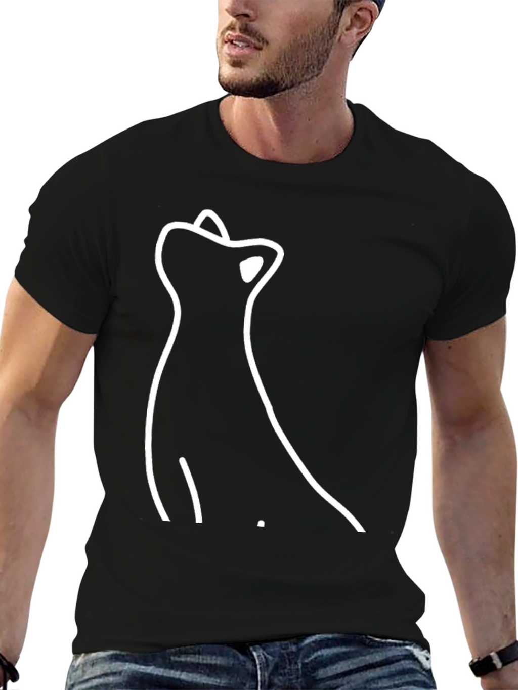 Minimalist Cat Silhouette Black T-Shirt