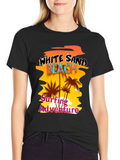 White Sand Beach Surfing Adventure Black Graphic Tee