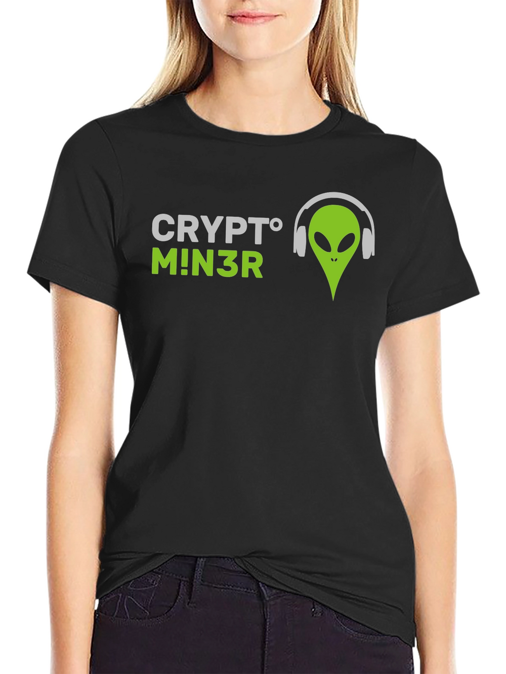 Crypto Miner Alien Graphic Tee - Black T-Shirt