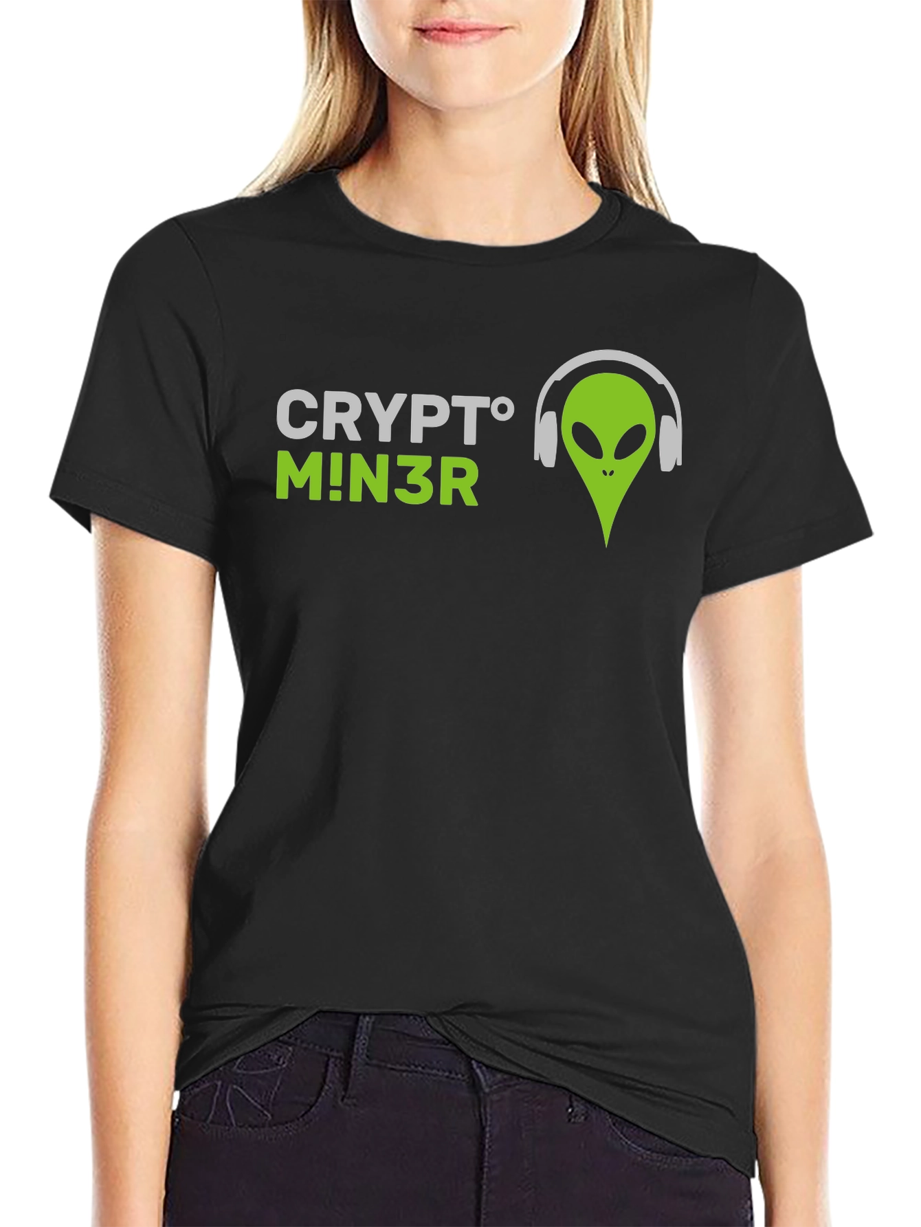Crypto Miner Alien Graphic Tee - Black T-Shirt