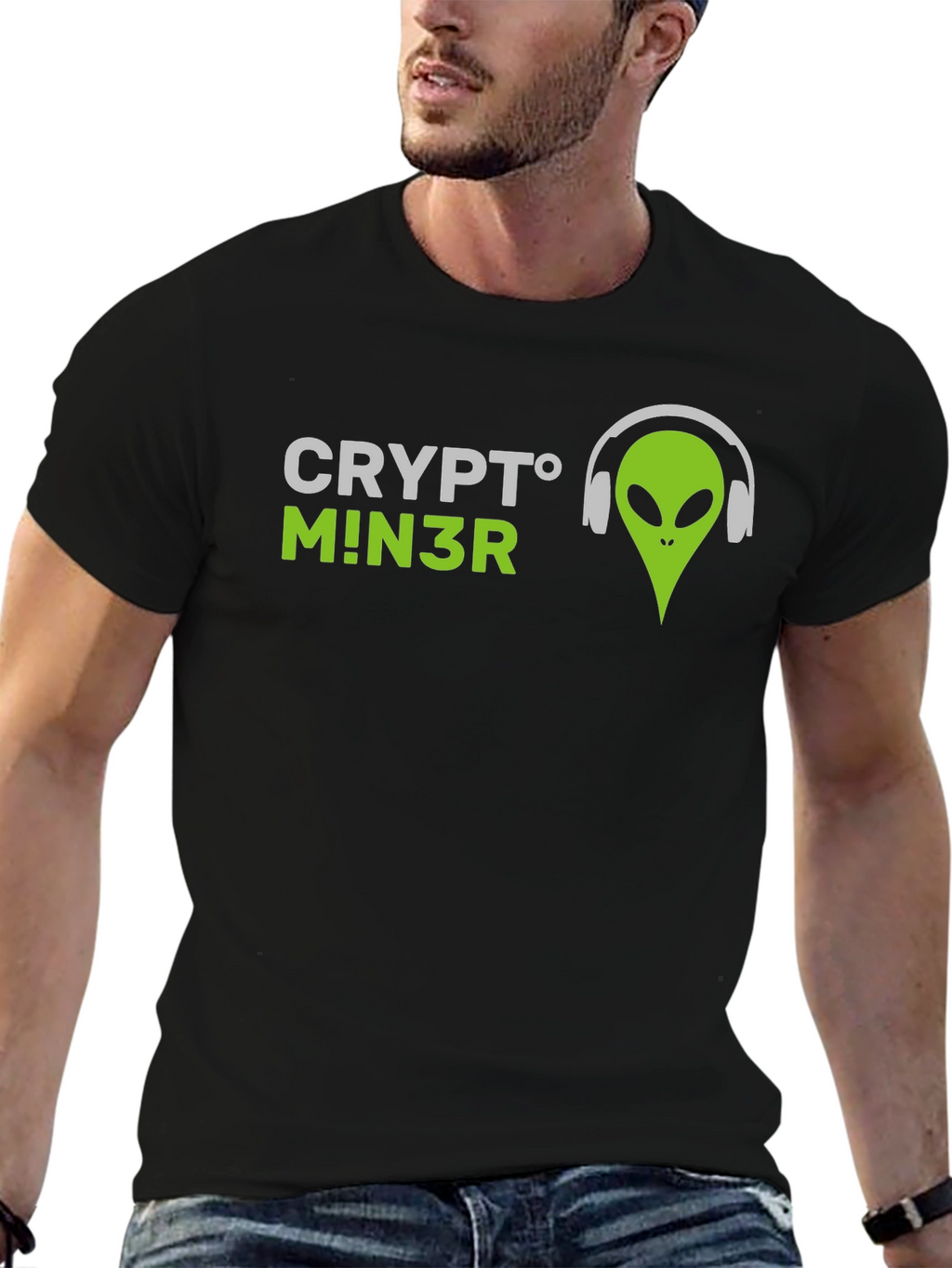 Crypto Miner Alien Graphic Tee - Black T-Shirt