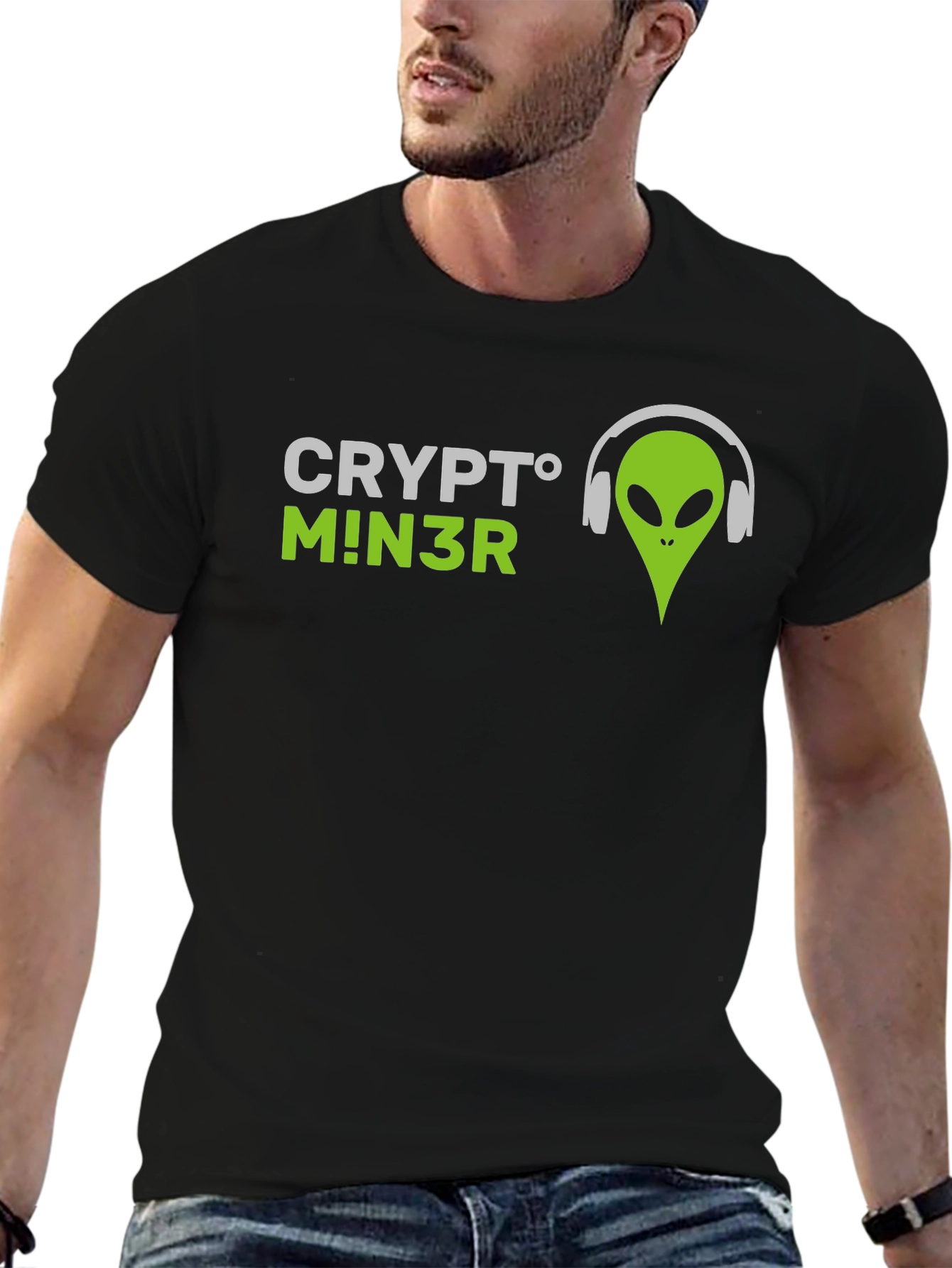 Crypto Miner Alien Graphic Tee - Black T-Shirt