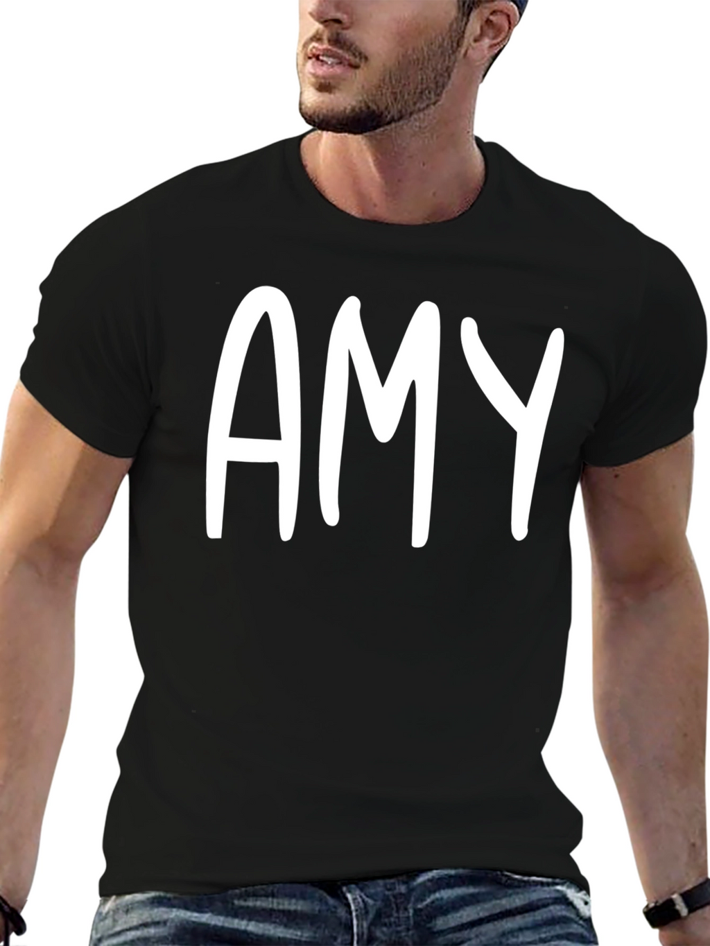 Personalized Amy White Letter Print Black Unisex T-Shirt