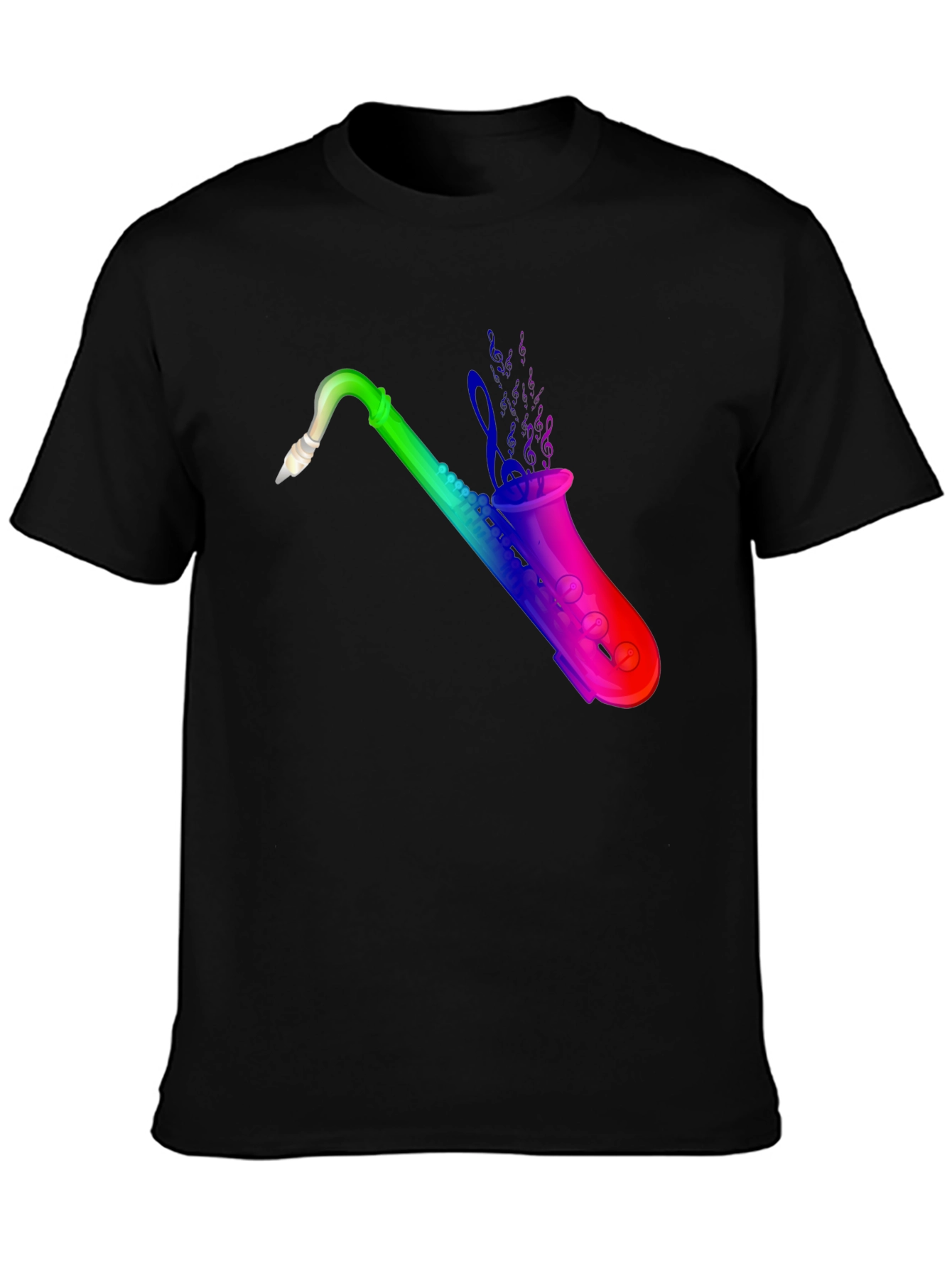 Rainbow Saxophone Graphic Black T-Shirt