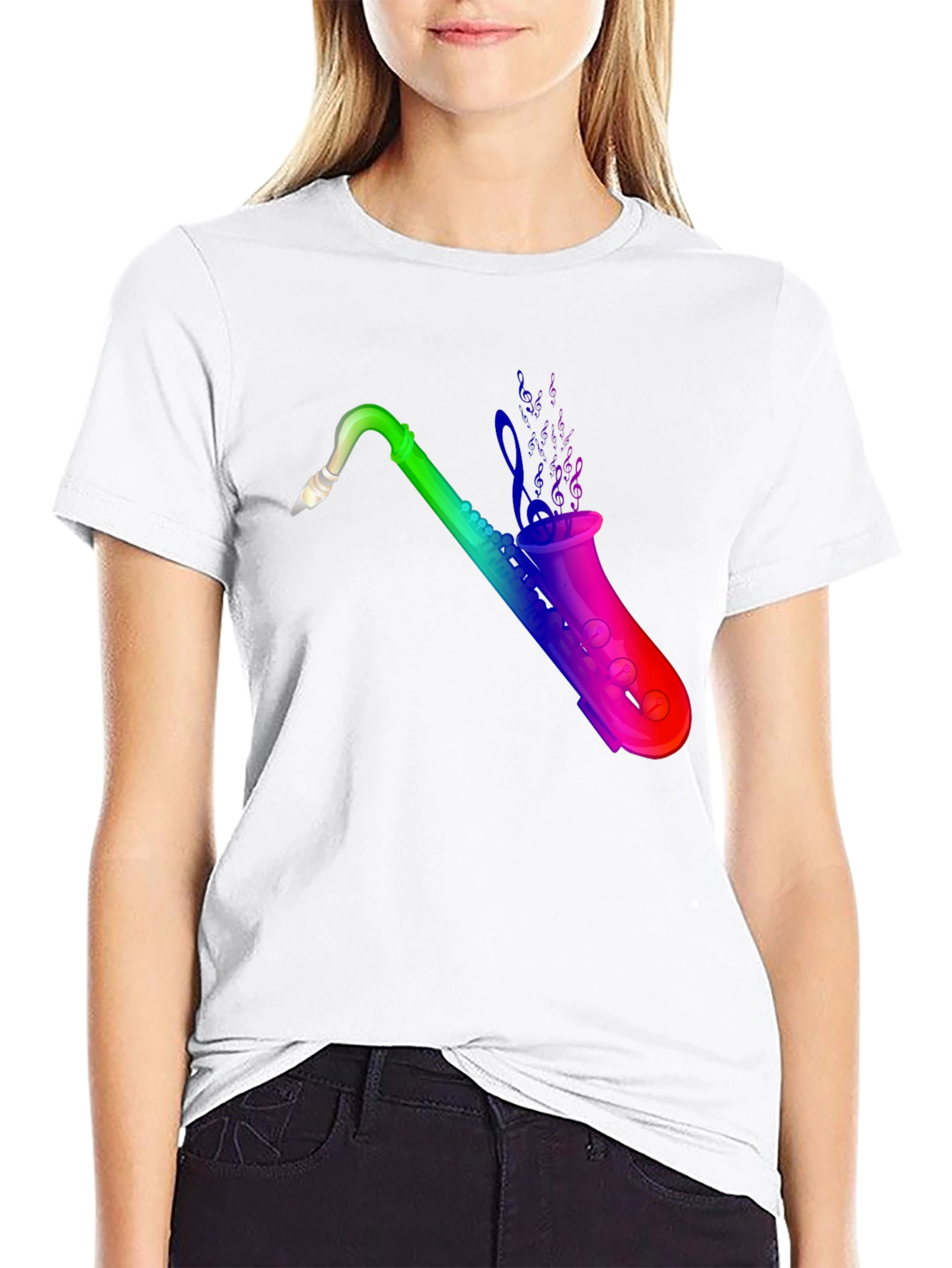 Rainbow Saxophone Graphic Black T-Shirt