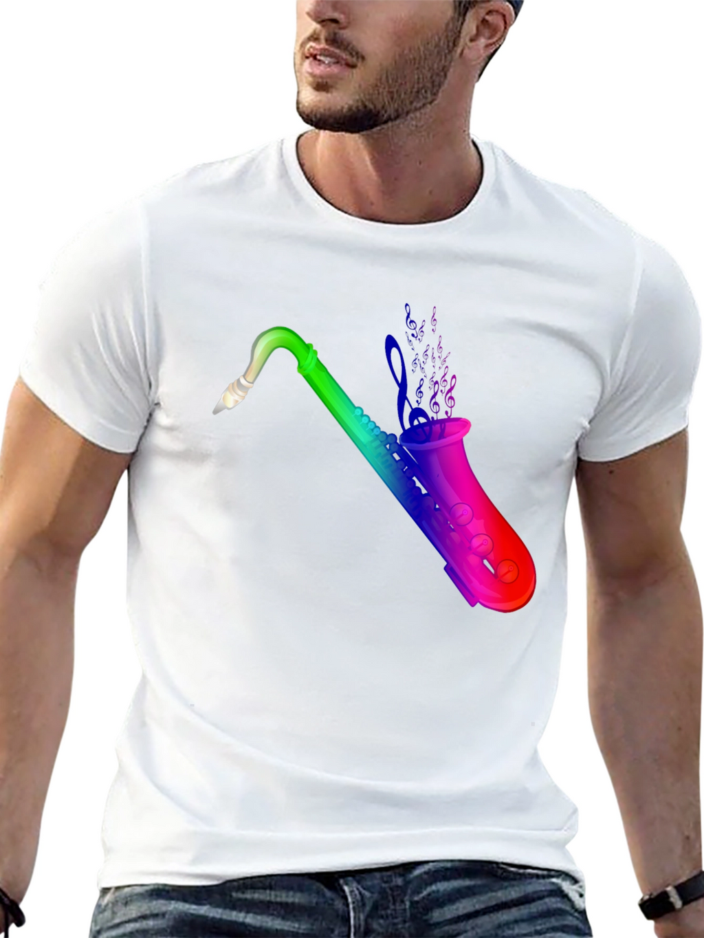 Rainbow Saxophone Graphic Black T-Shirt