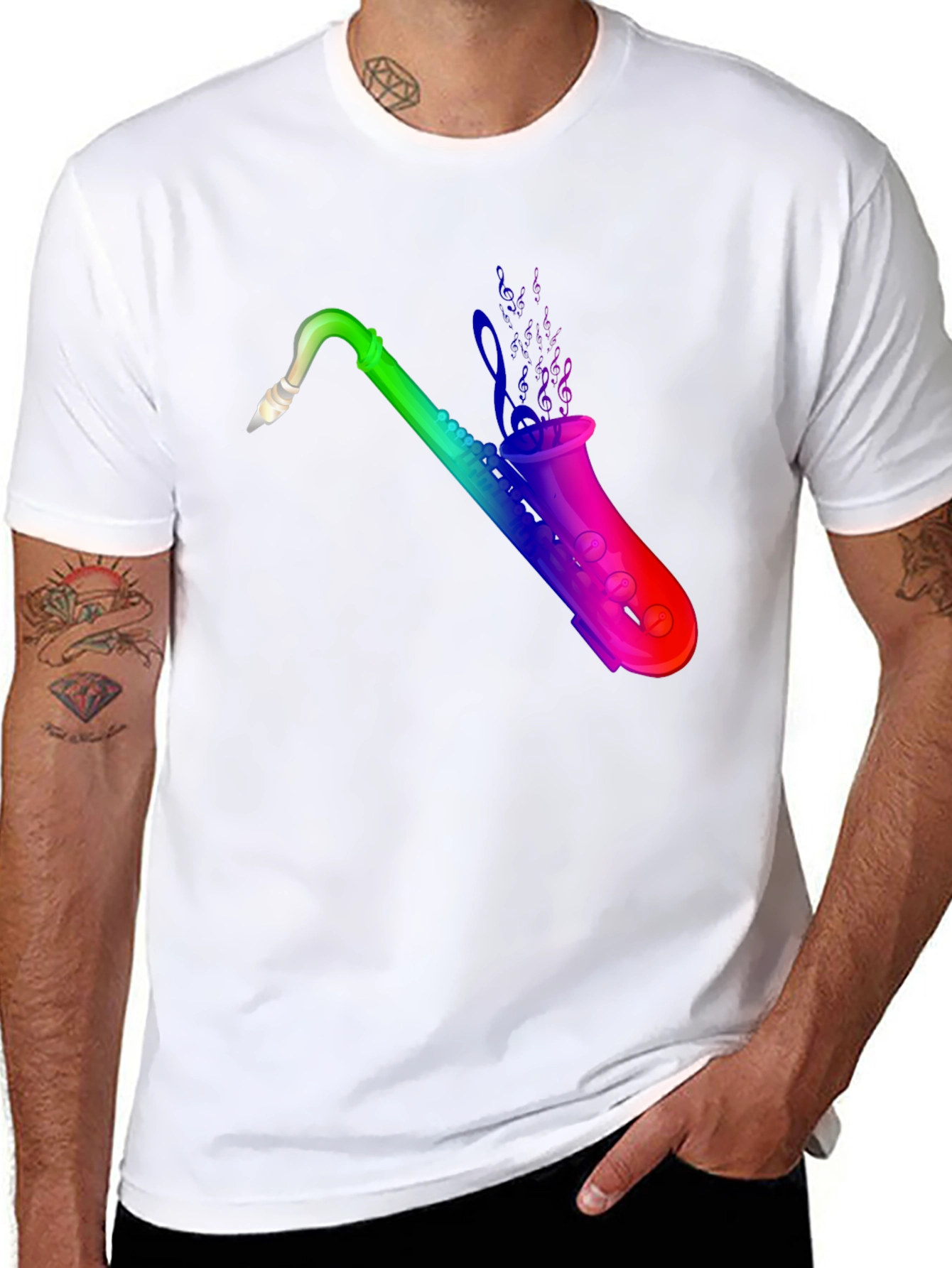 Rainbow Saxophone Graphic Black T-Shirt