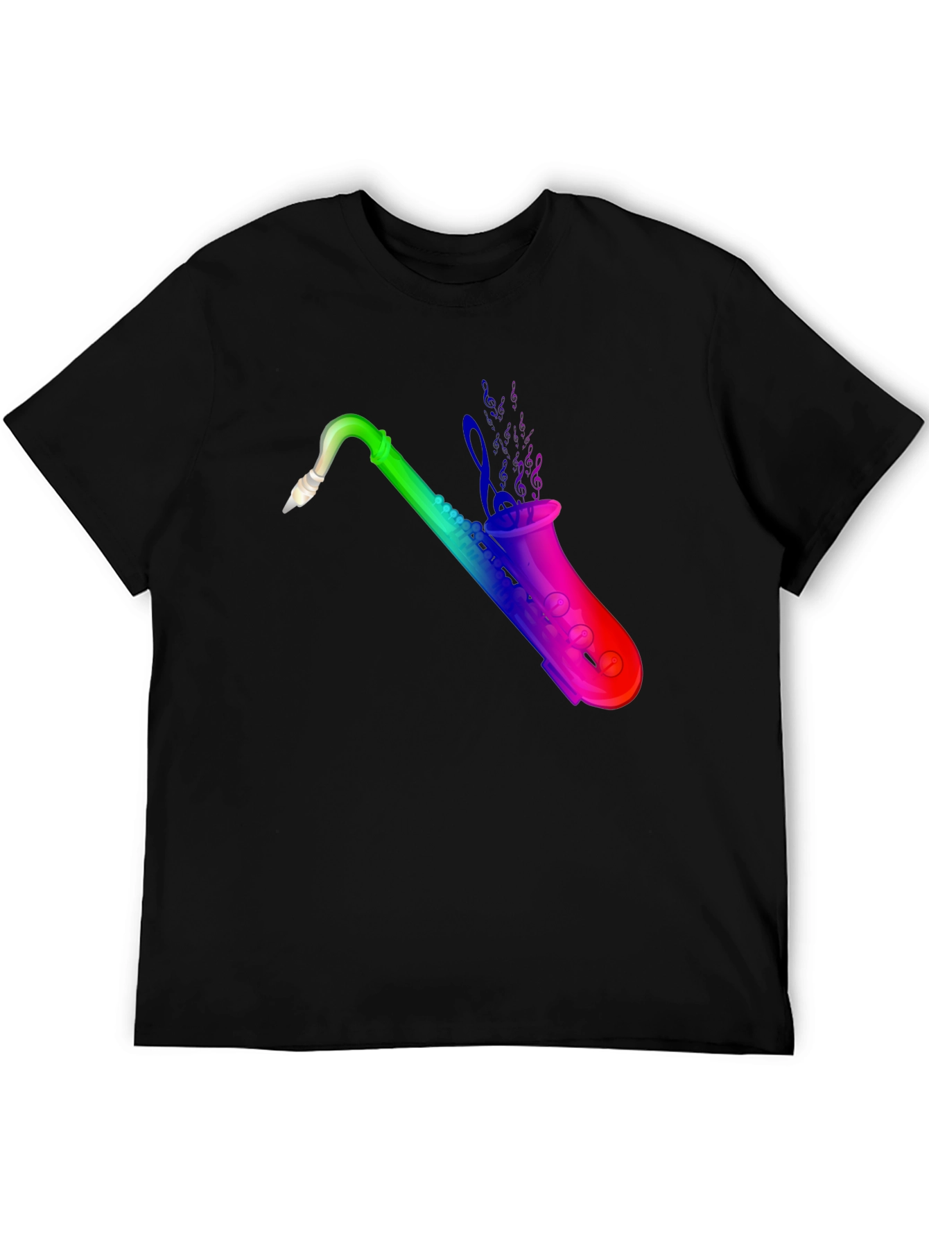 Rainbow Saxophone Graphic Black T-Shirt