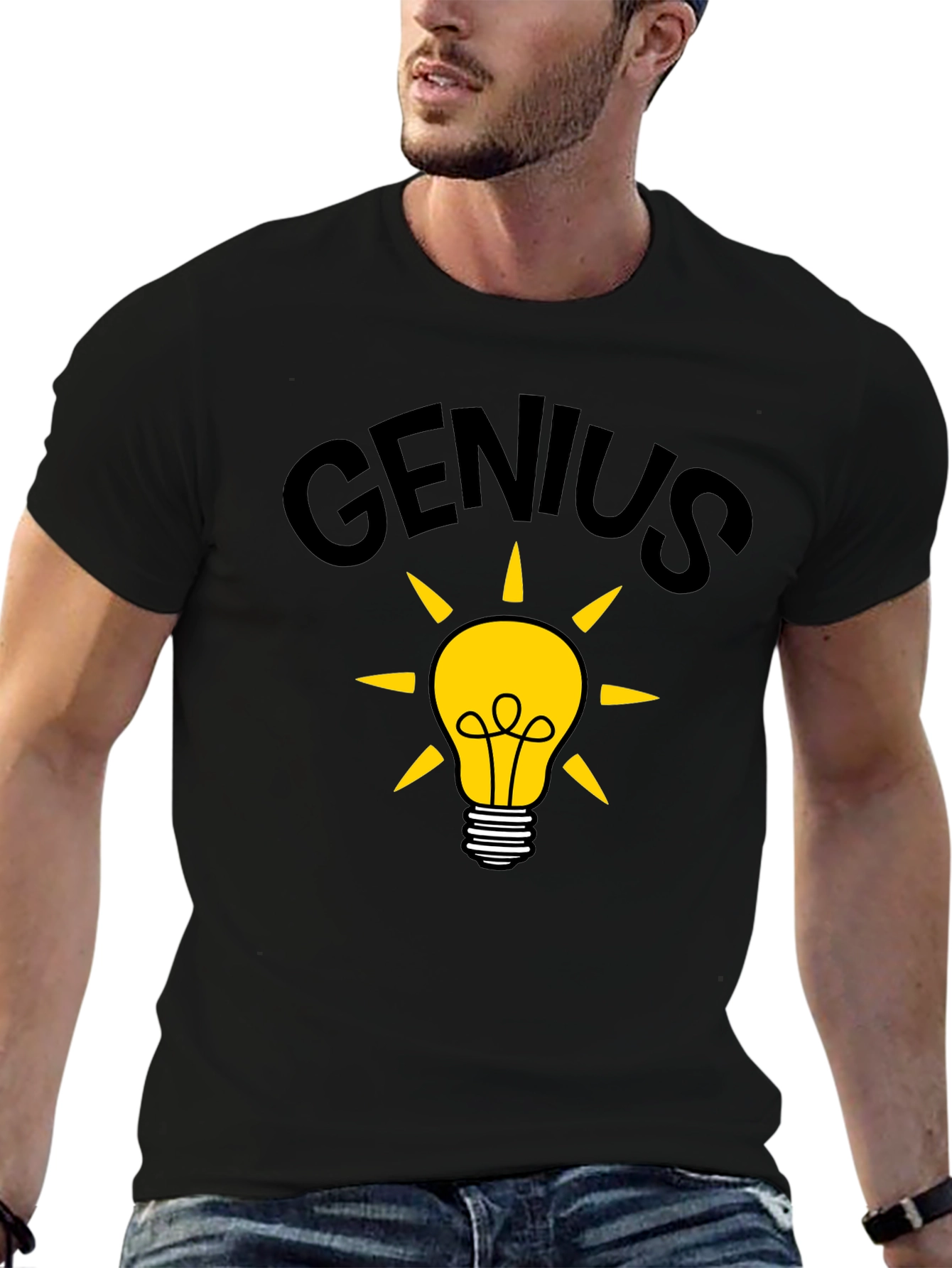 Genius Idea Light Bulb T-Shirt - Black Cotton Tee