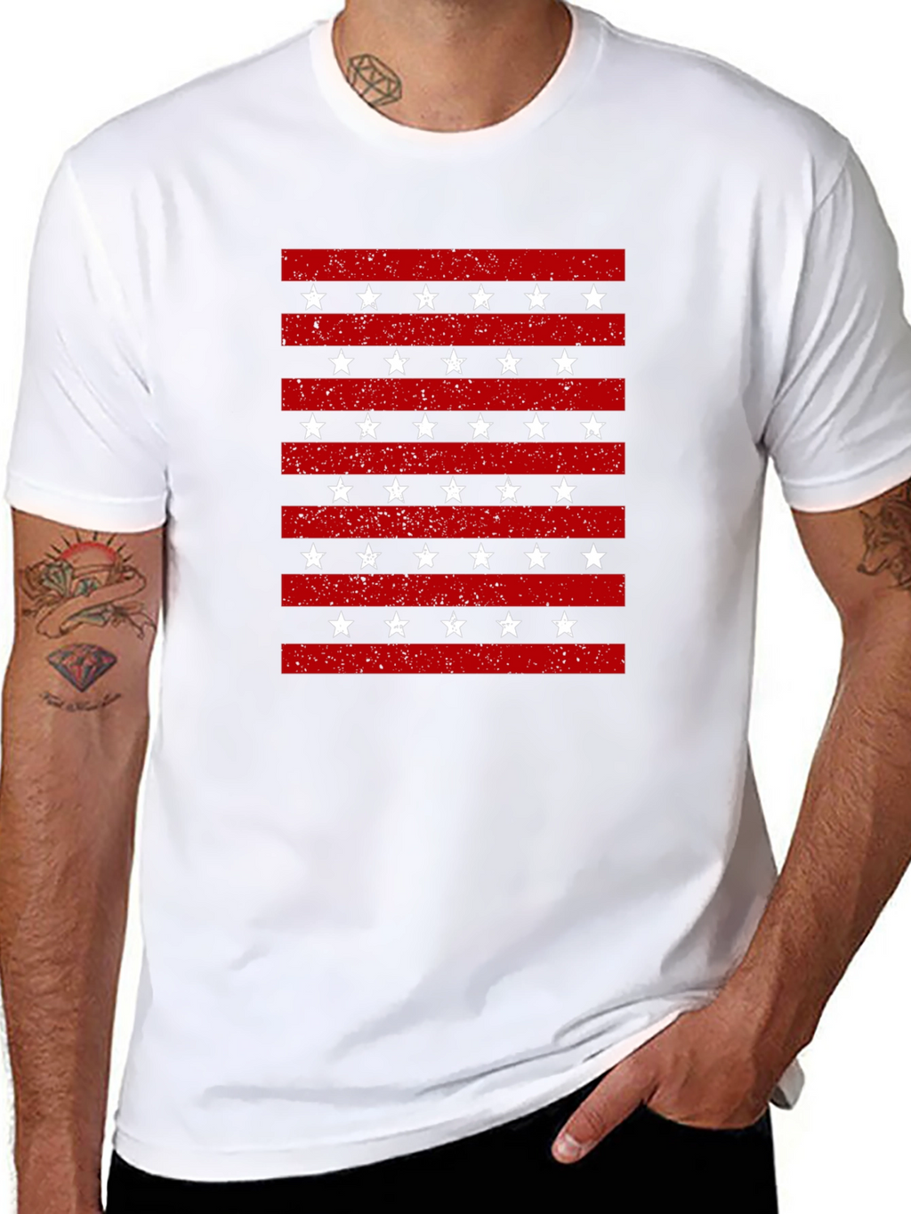 Patriotic Stripes & Stars Graphic T-Shirt