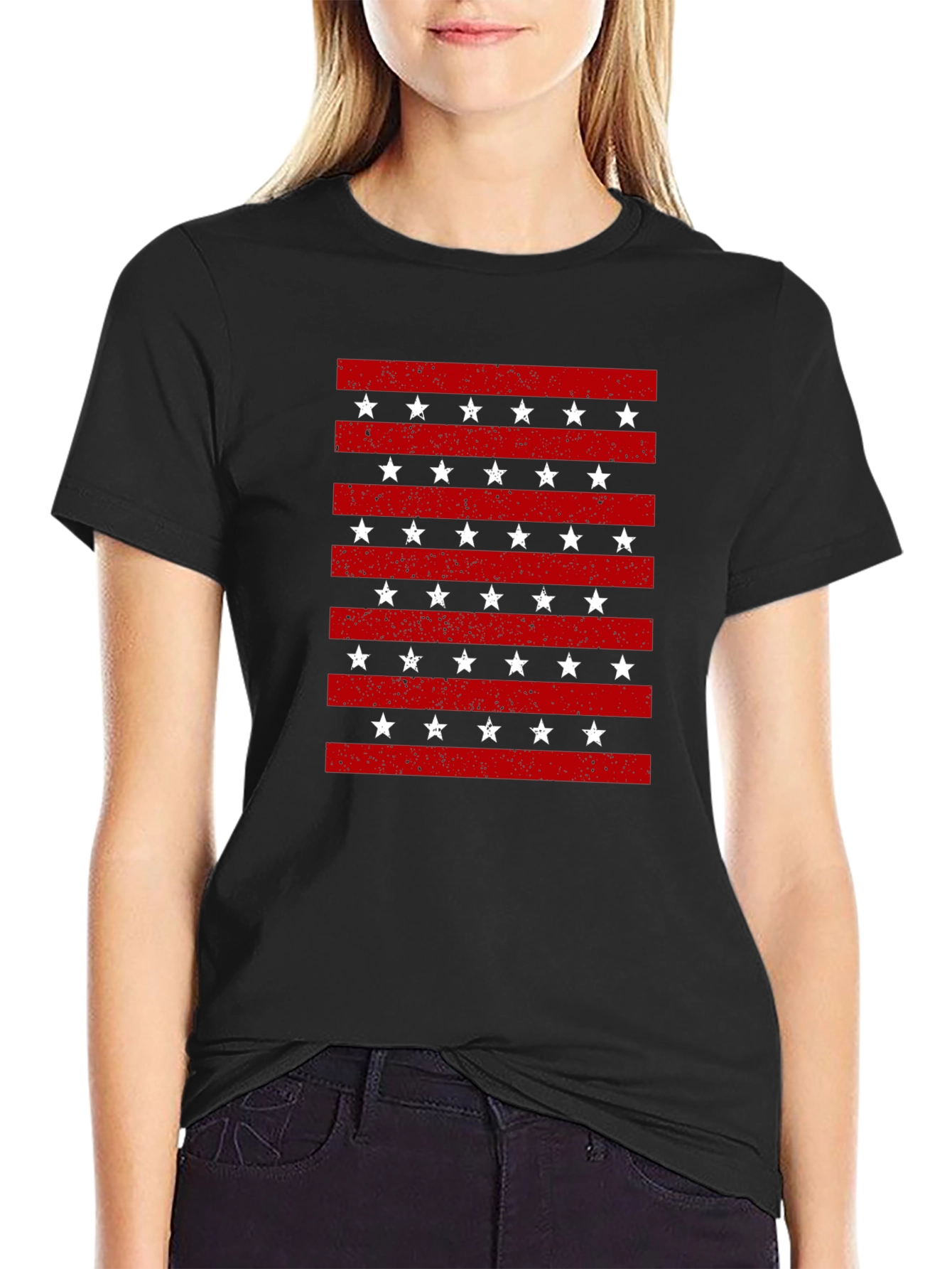 Patriotic Stripes & Stars Graphic T-Shirt