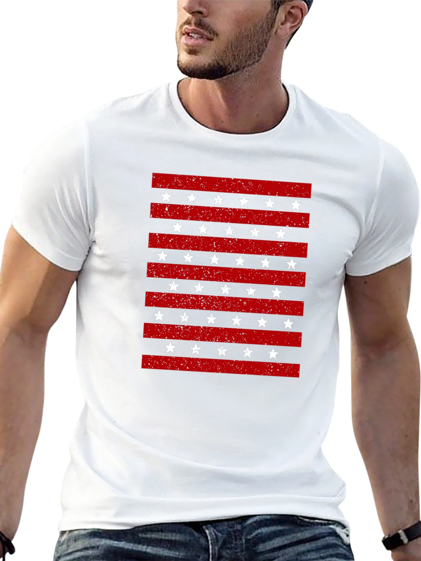 Patriotic Stripes & Stars Graphic T-Shirt