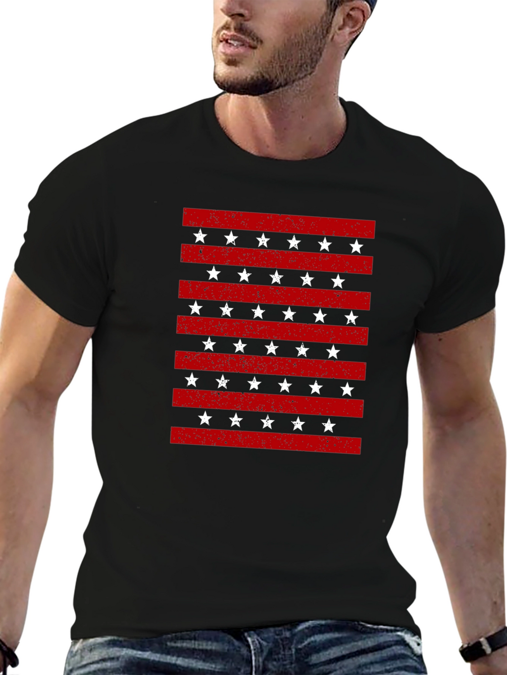 Patriotic Stripes & Stars Graphic T-Shirt