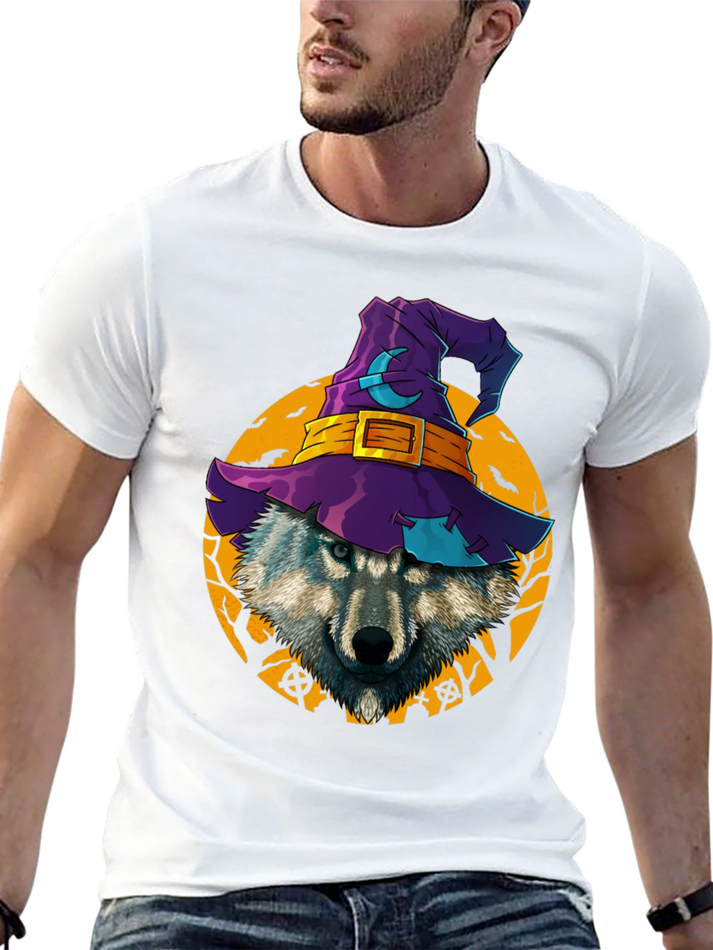 Halloween Wolf Witch Hat T-Shirt