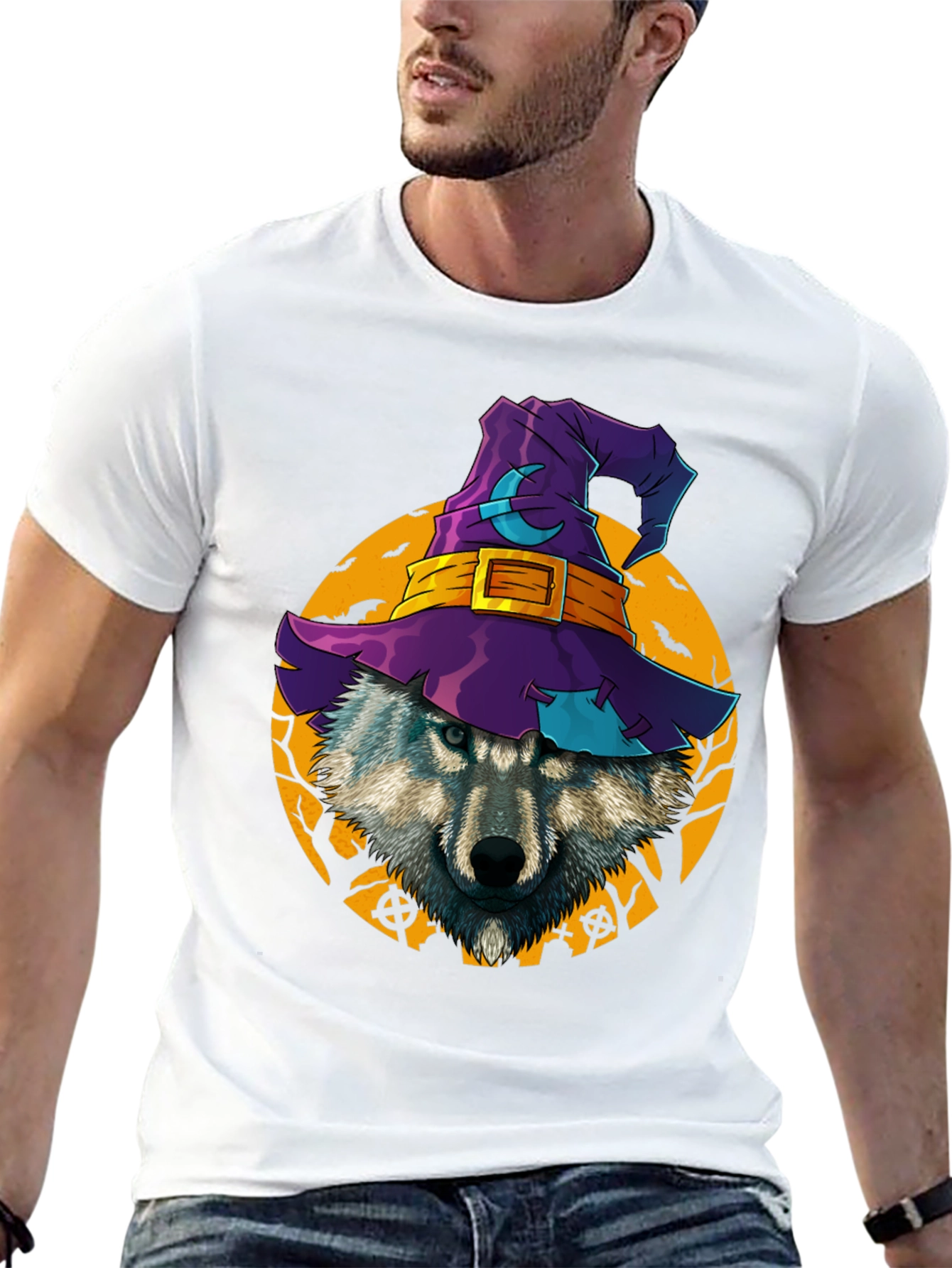 Halloween Wolf Witch Hat T-Shirt