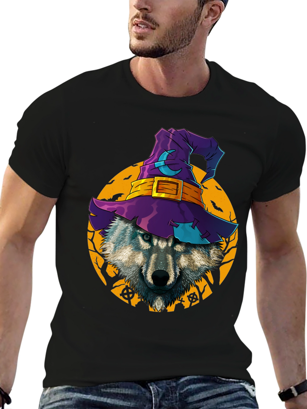 Halloween Wolf Witch Hat T-Shirt