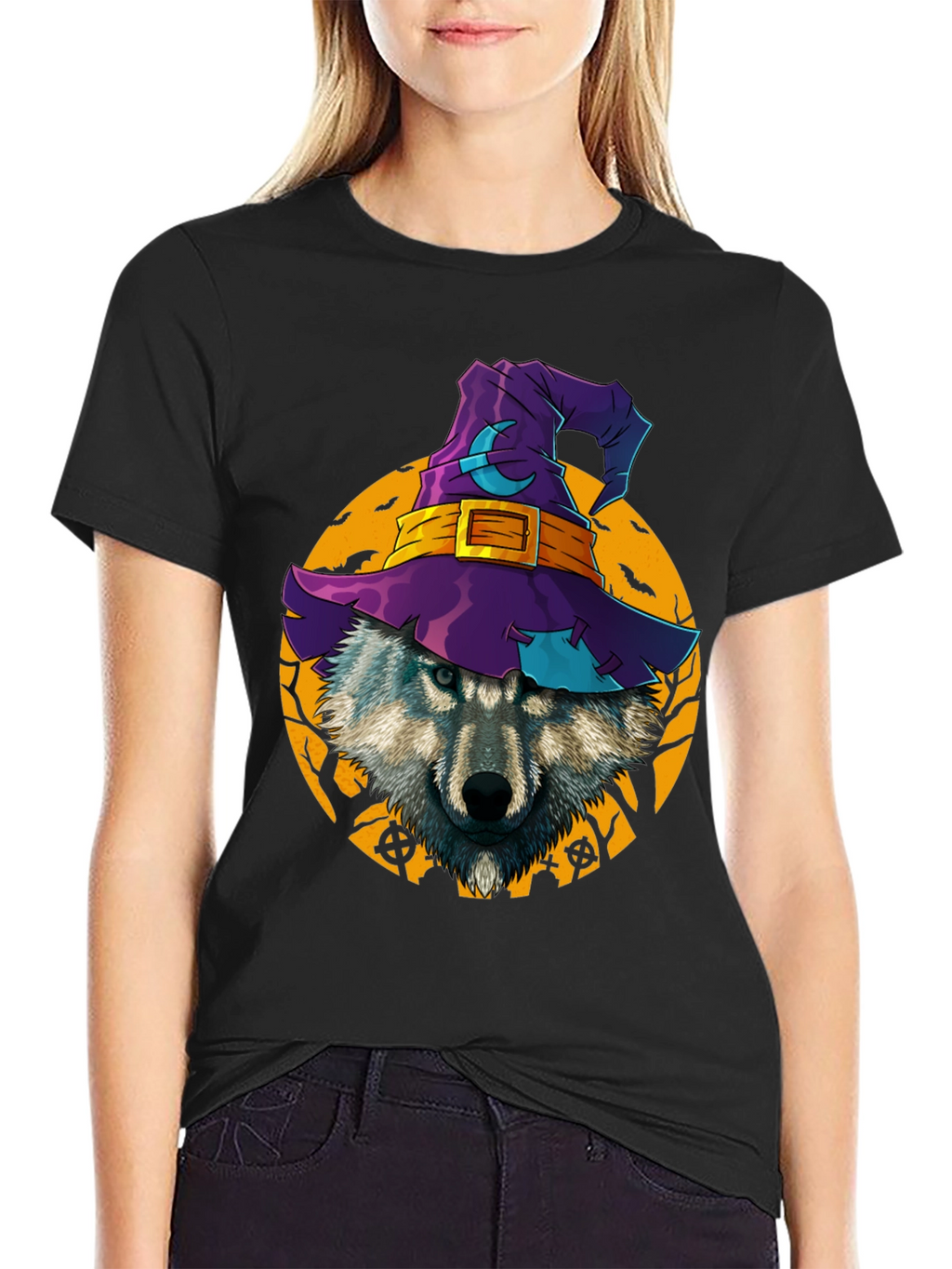 Halloween Wolf Witch Hat T-Shirt